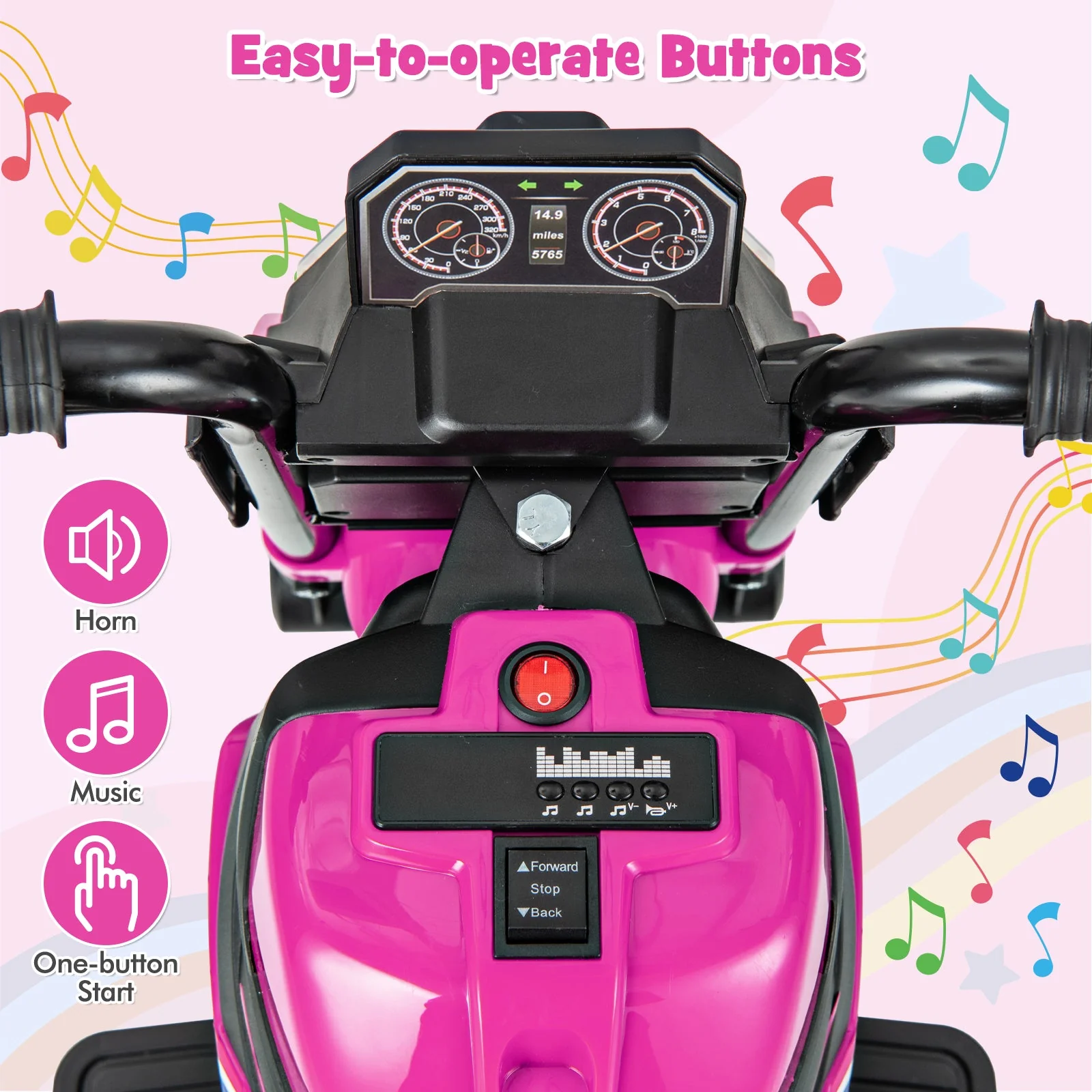 Kids Ride-on Motorcycle 6V Battery Powered Motorbike with Detachable Training Wheels-Pink - Image 7
