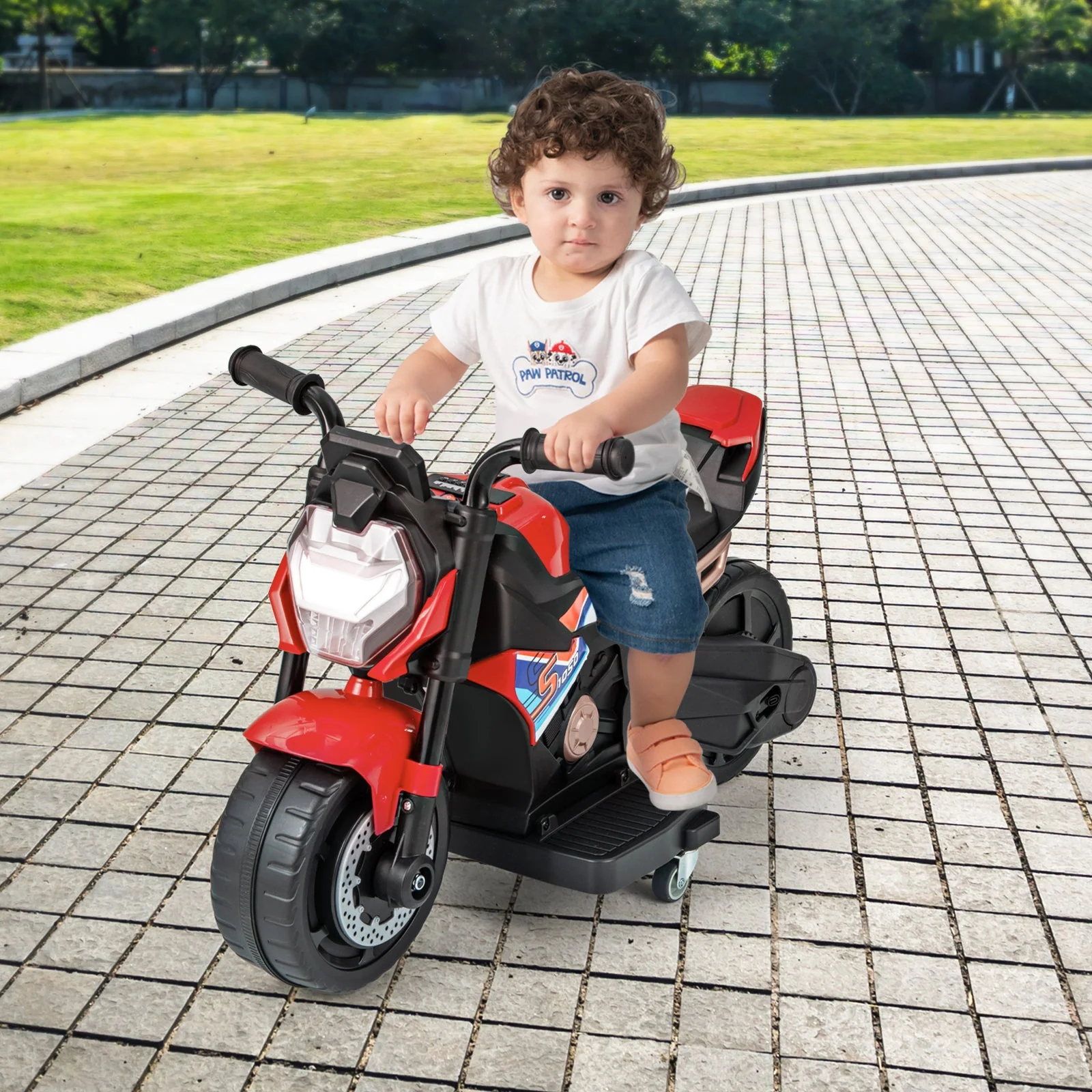Kids Ride-on Motorcycle 6V Battery Powered Motorbike with Detachable Training Wheels-Red - Image 2
