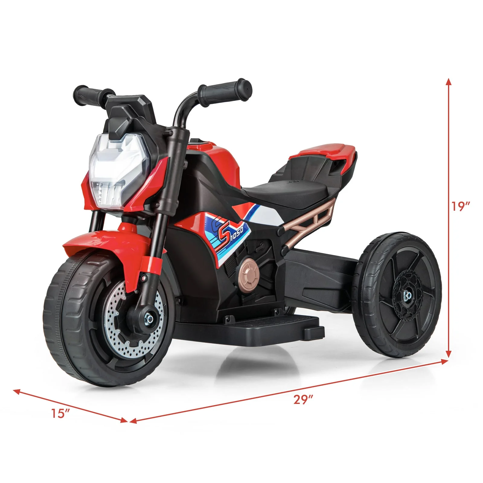 Kids Ride-on Motorcycle 6V Battery Powered Motorbike with Detachable Training Wheels-Red - Image 4