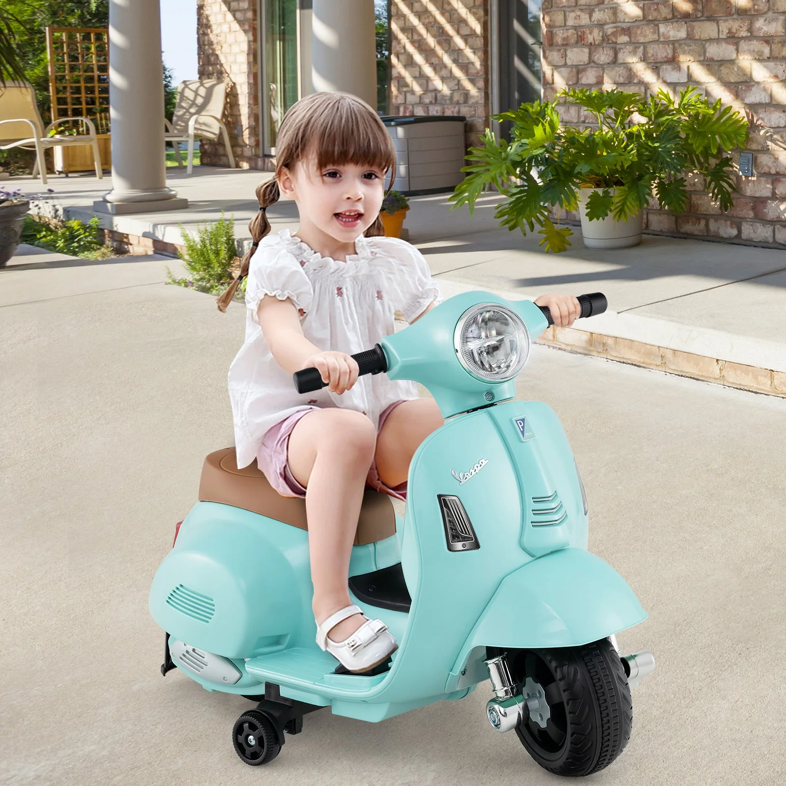 Kids Ride on Motorcycle Licensed Vespa with LED Headlight and Horn Sound-Green - Image 2