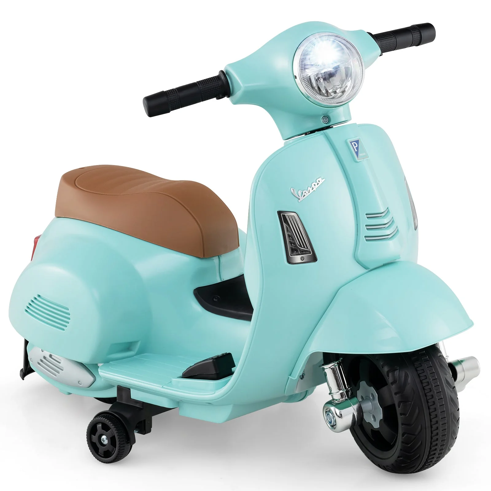 Kids Ride on Motorcycle Licensed Vespa with LED Headlight and Horn Sound-Green - Image 3