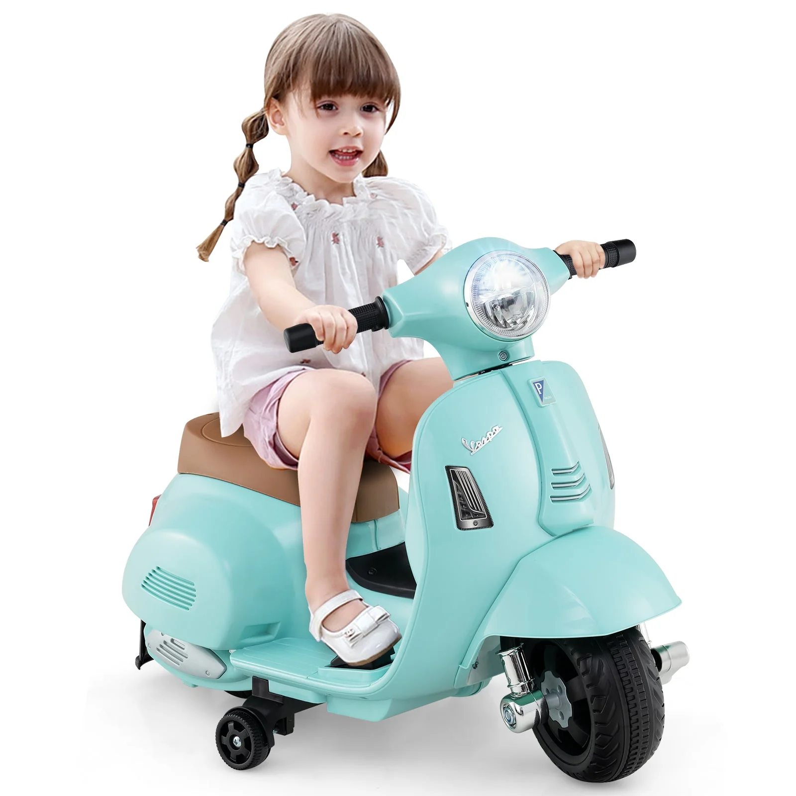 Kids Ride on Motorcycle Licensed Vespa with LED Headlight and Horn Sound-Green - Image 4