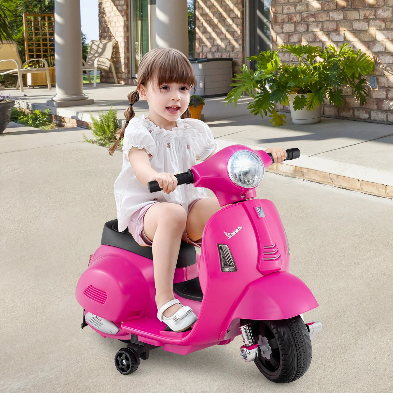 Kids Ride on Motorcycle Licensed Vespa with LED Headlight and Horn Sound-Pink - Image 2
