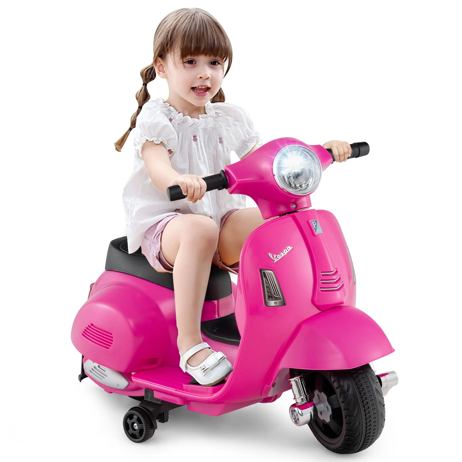 Kids Ride on Motorcycle Licensed Vespa with LED Headlight and Horn Sound-Pink - Image 4