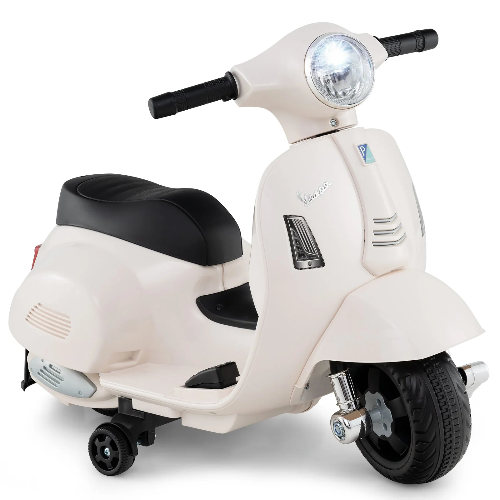 Kids Ride on Motorcycle Licensed Vespa with LED Headlight and Horn Sound-White - Image 3
