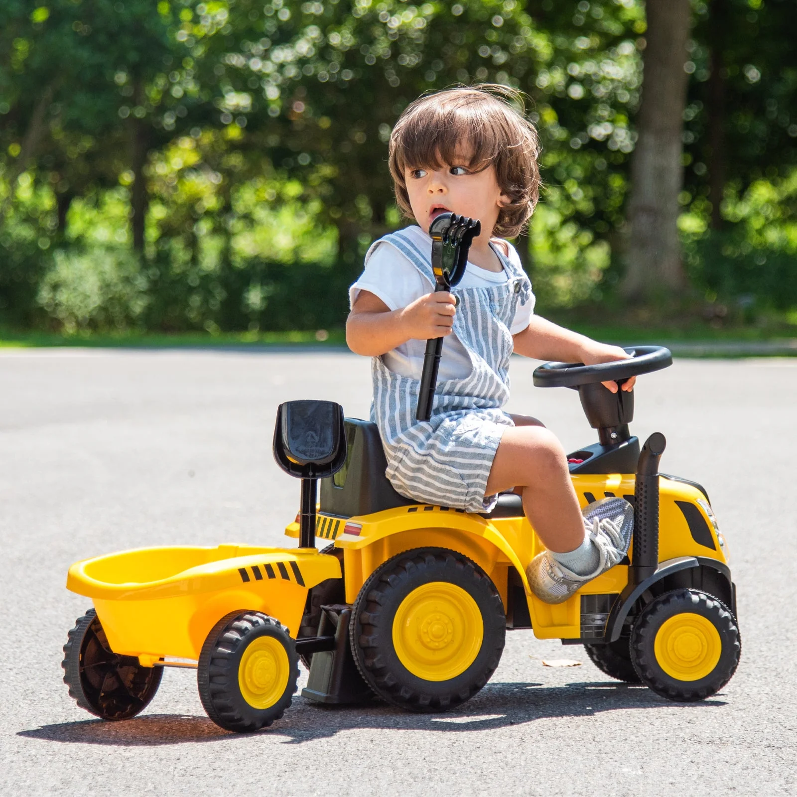 Kids Ride on Tractor Licensed Caterpillar with Detachable Trailer No Power-Yellow - Image 2
