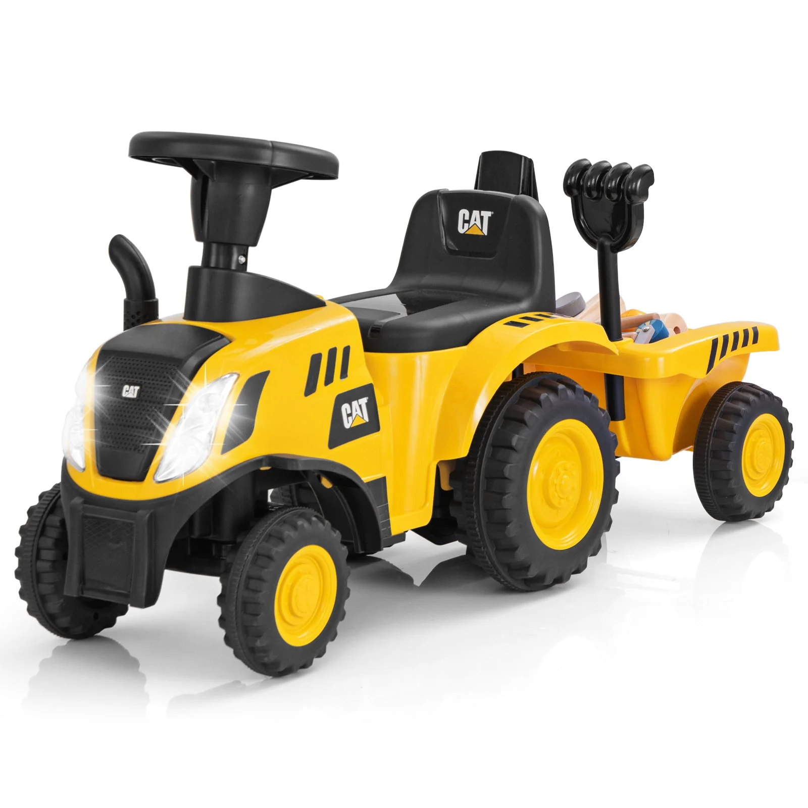 Kids Ride on Tractor Licensed Caterpillar with Detachable Trailer No Power-Yellow - Image 3