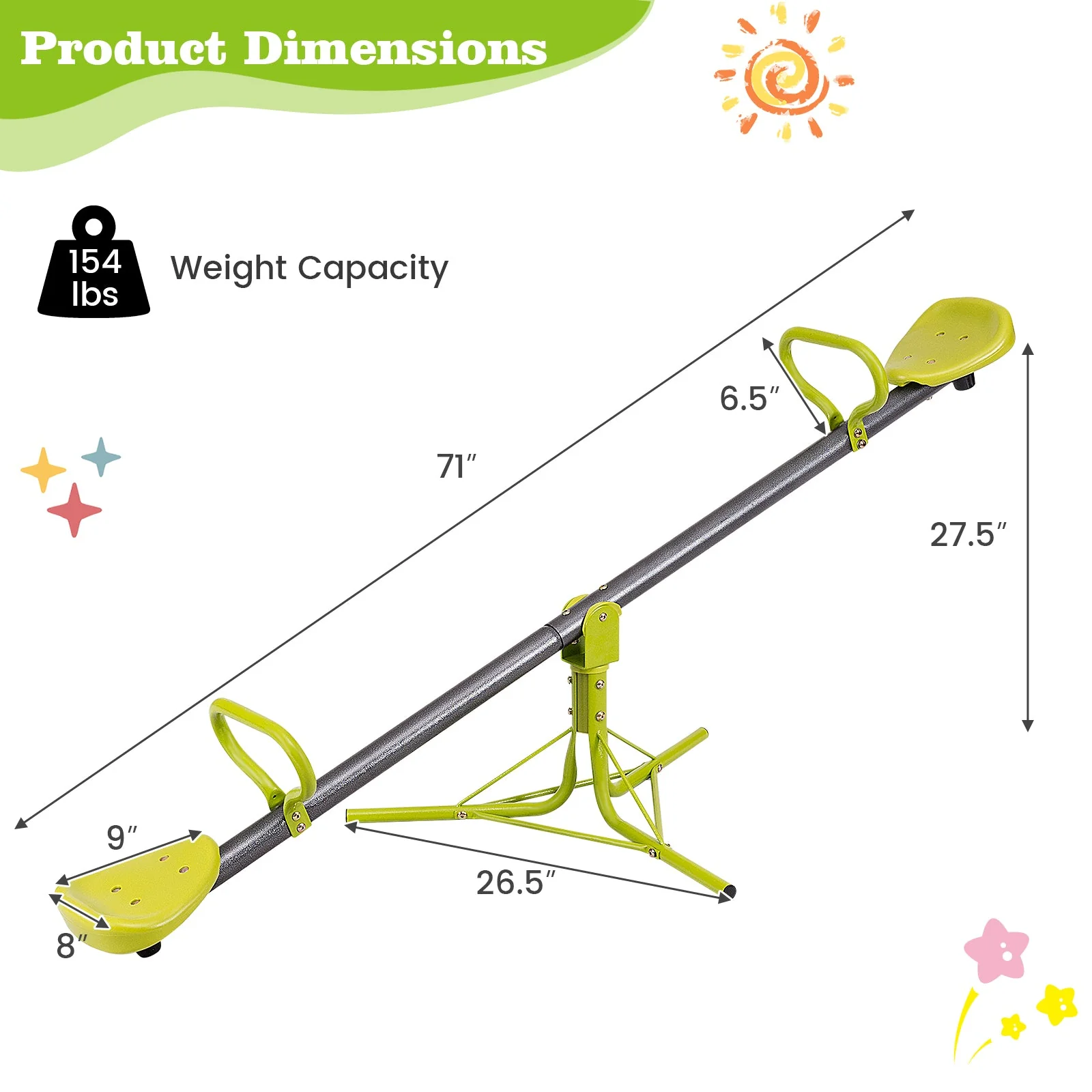 Kids Seesaw Swivel Children Teeter Totter Outdoor Play Set for 2 Children - Image 5