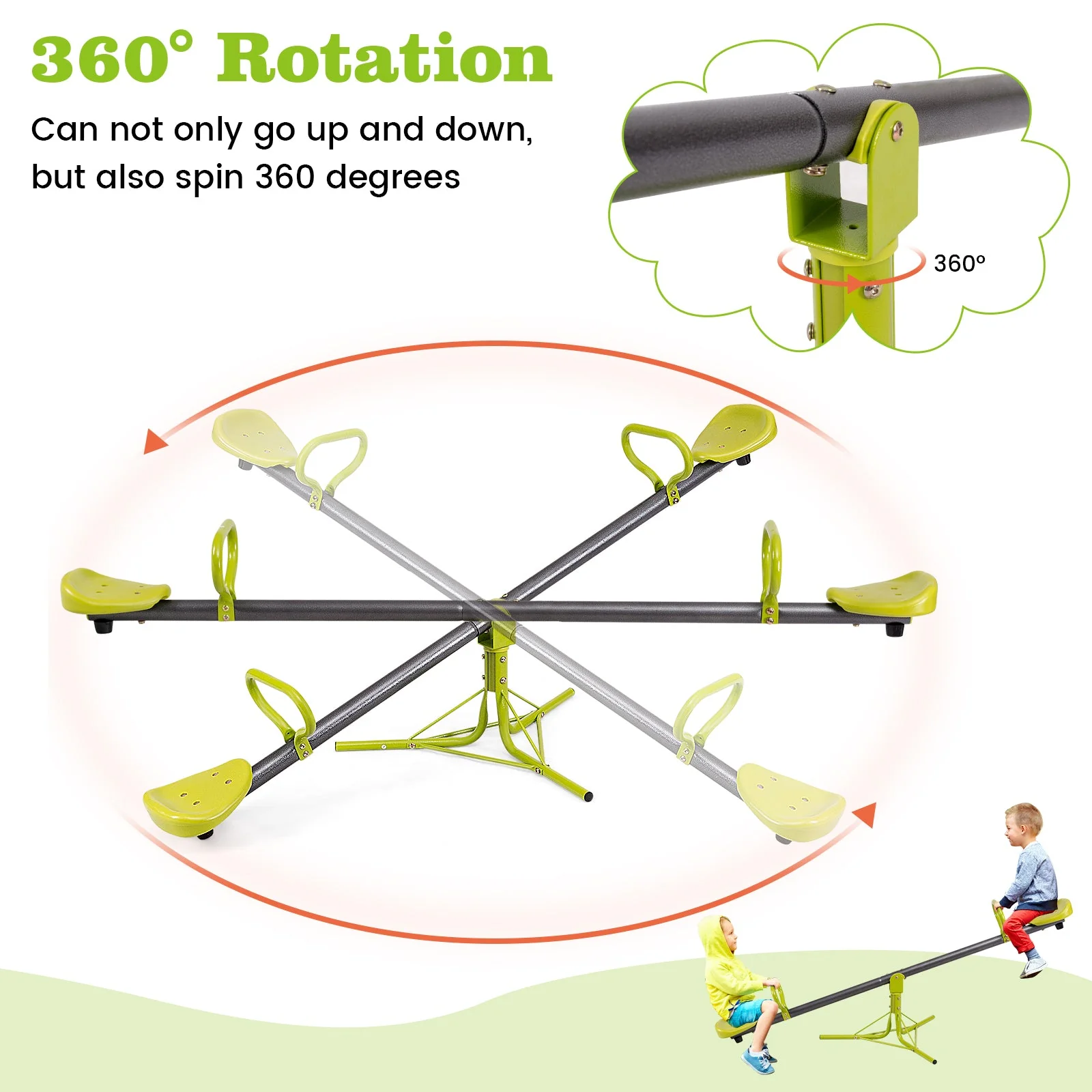 Kids Seesaw Swivel Children Teeter Totter Outdoor Play Set for 2 Children - Image 6