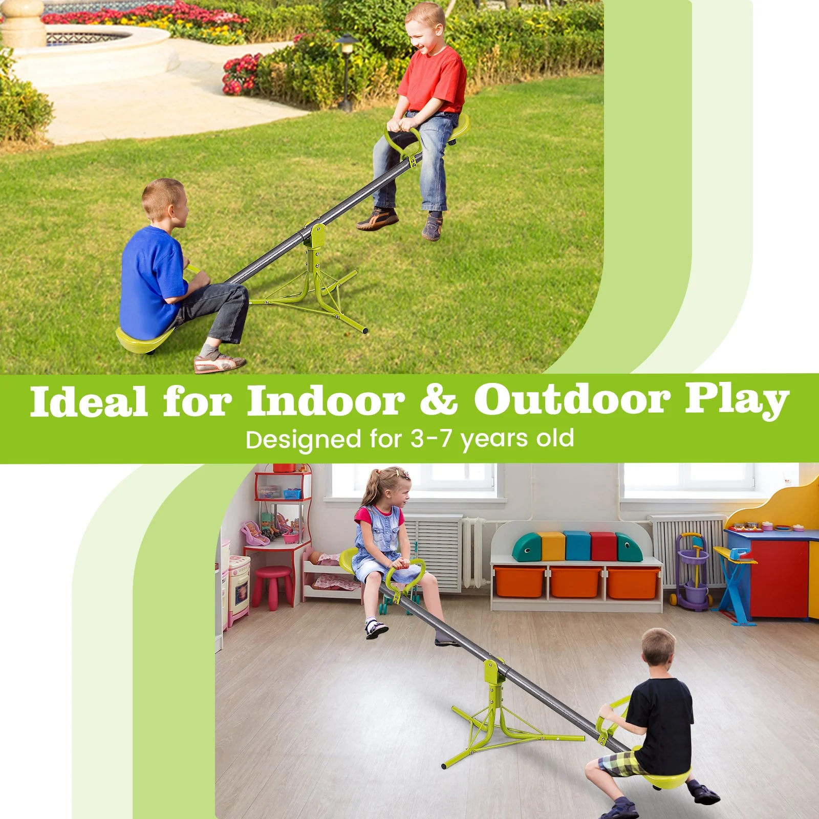 Kids Seesaw Swivel Children Teeter Totter Outdoor Play Set for 2 Children - Image 7
