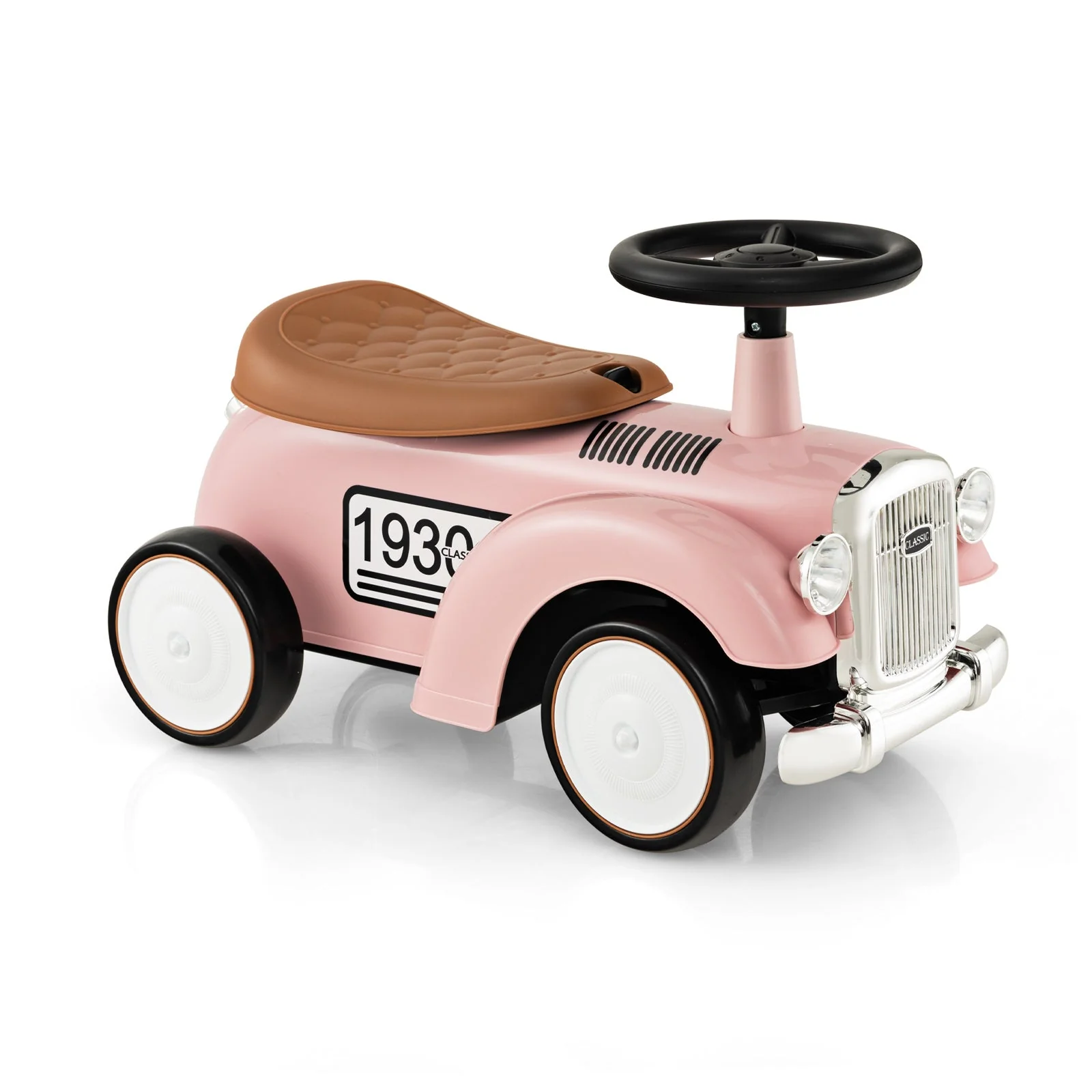 Kids Sit to Stand Vehicle with Working Steering Wheel and Under Seat Storage-Pink - Image 3