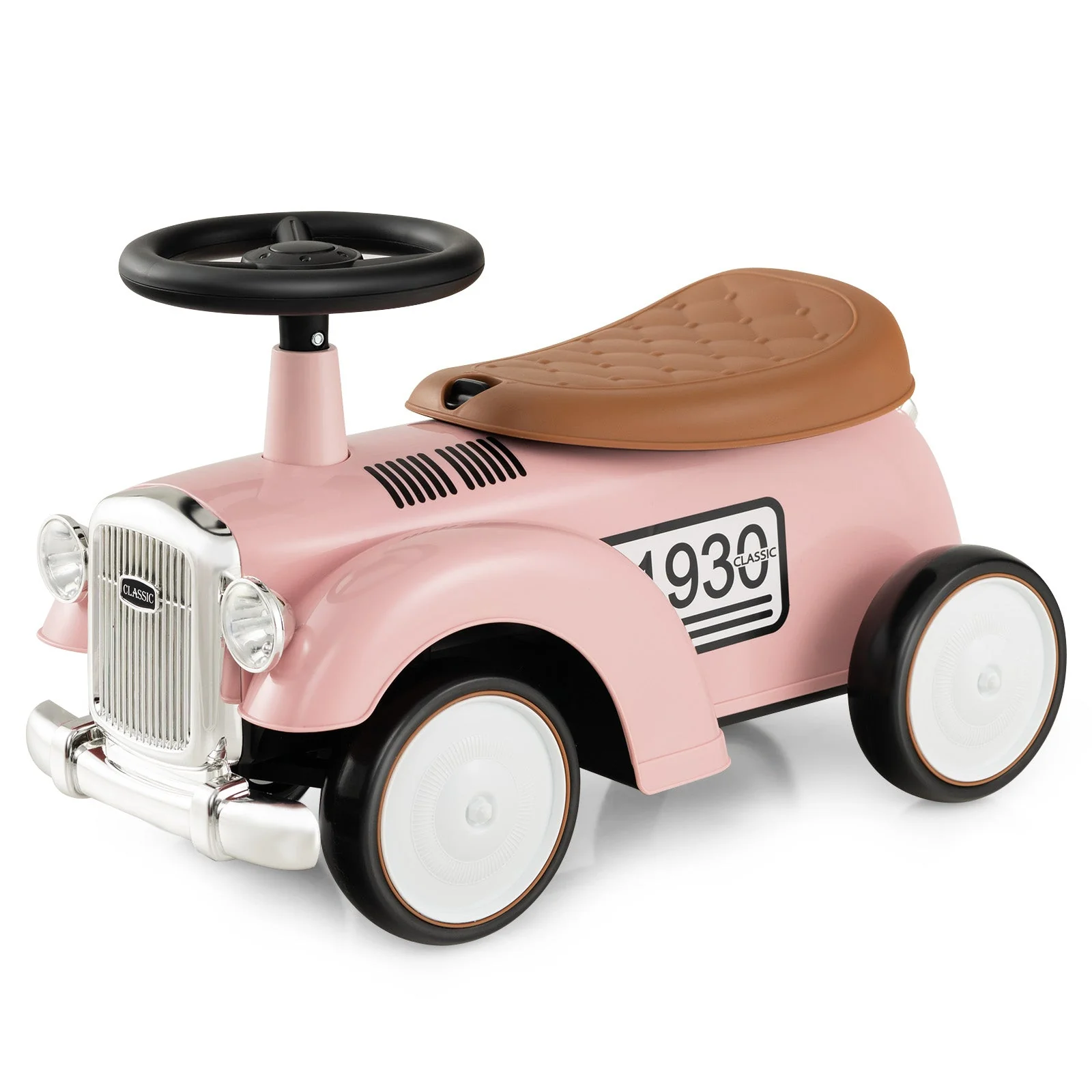Kids Sit to Stand Vehicle with Working Steering Wheel and Under Seat Storage-Pink - Image 4