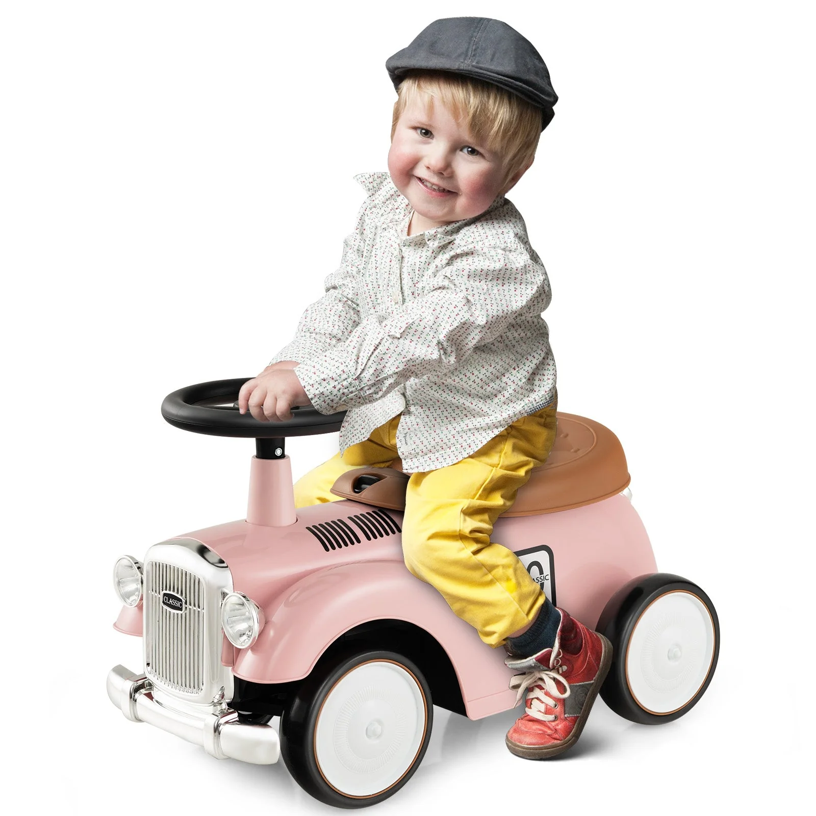 Kids Sit to Stand Vehicle with Working Steering Wheel and Under Seat Storage-Pink - Image 6