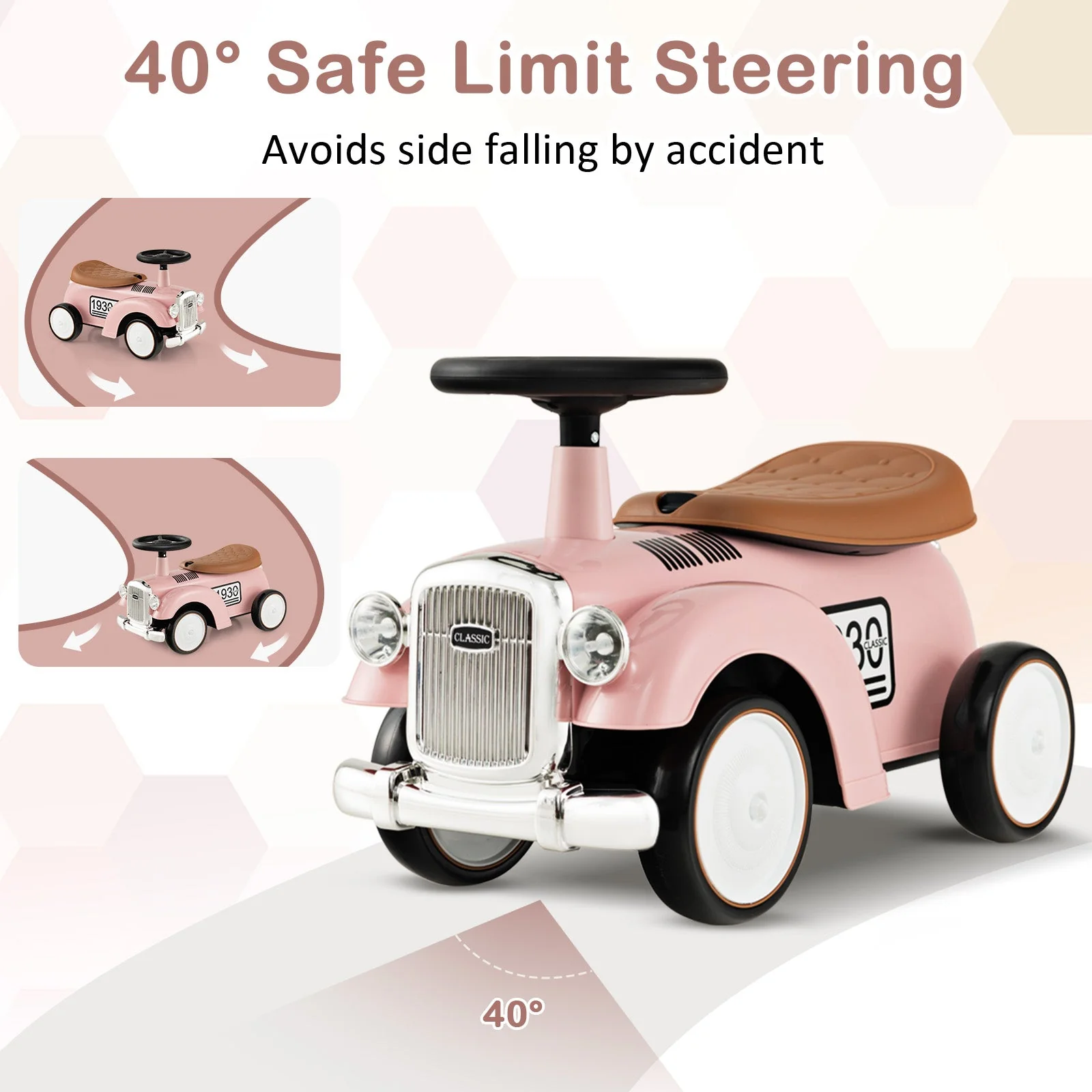 Kids Sit to Stand Vehicle with Working Steering Wheel and Under Seat Storage-Pink - Image 7