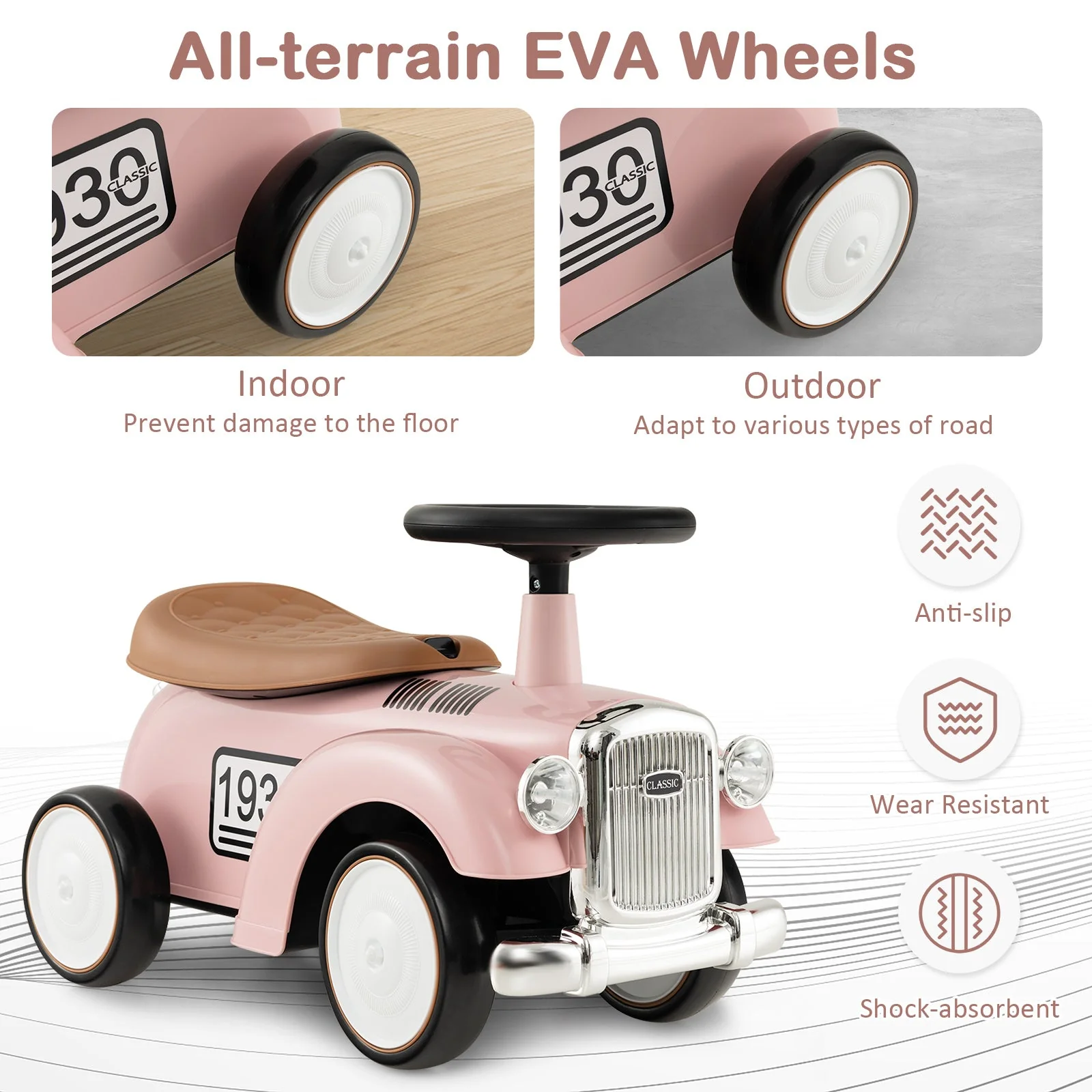 Kids Sit to Stand Vehicle with Working Steering Wheel and Under Seat Storage-Pink - Image 8