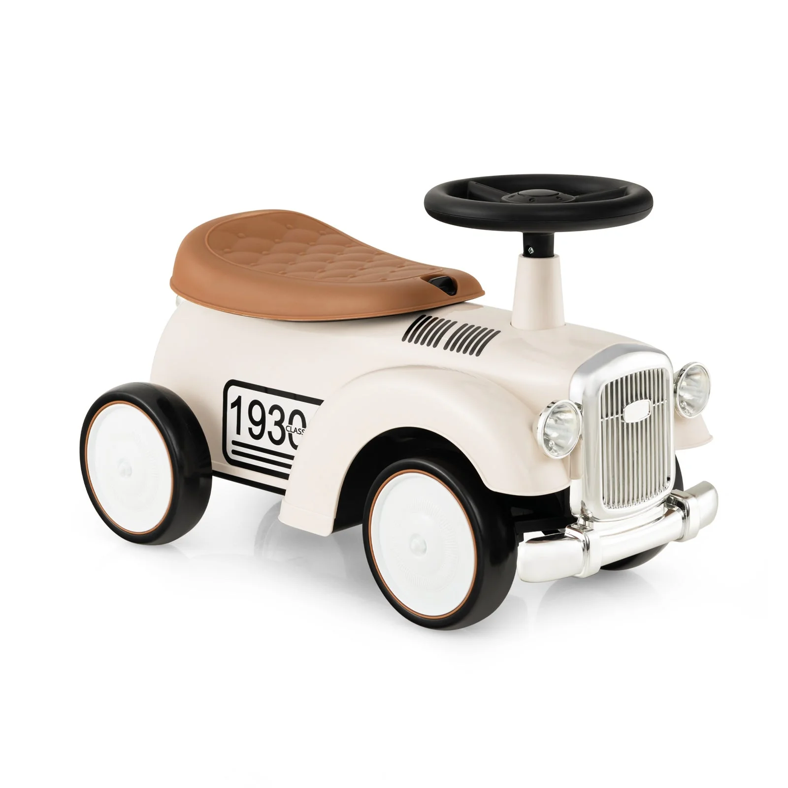 Kids Sit to Stand Vehicle with Working Steering Wheel and Under Seat Storage-White - Image 3