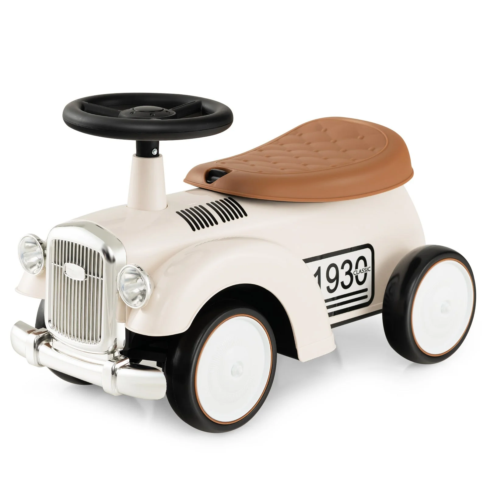 Kids Sit to Stand Vehicle with Working Steering Wheel and Under Seat Storage-White - Image 4