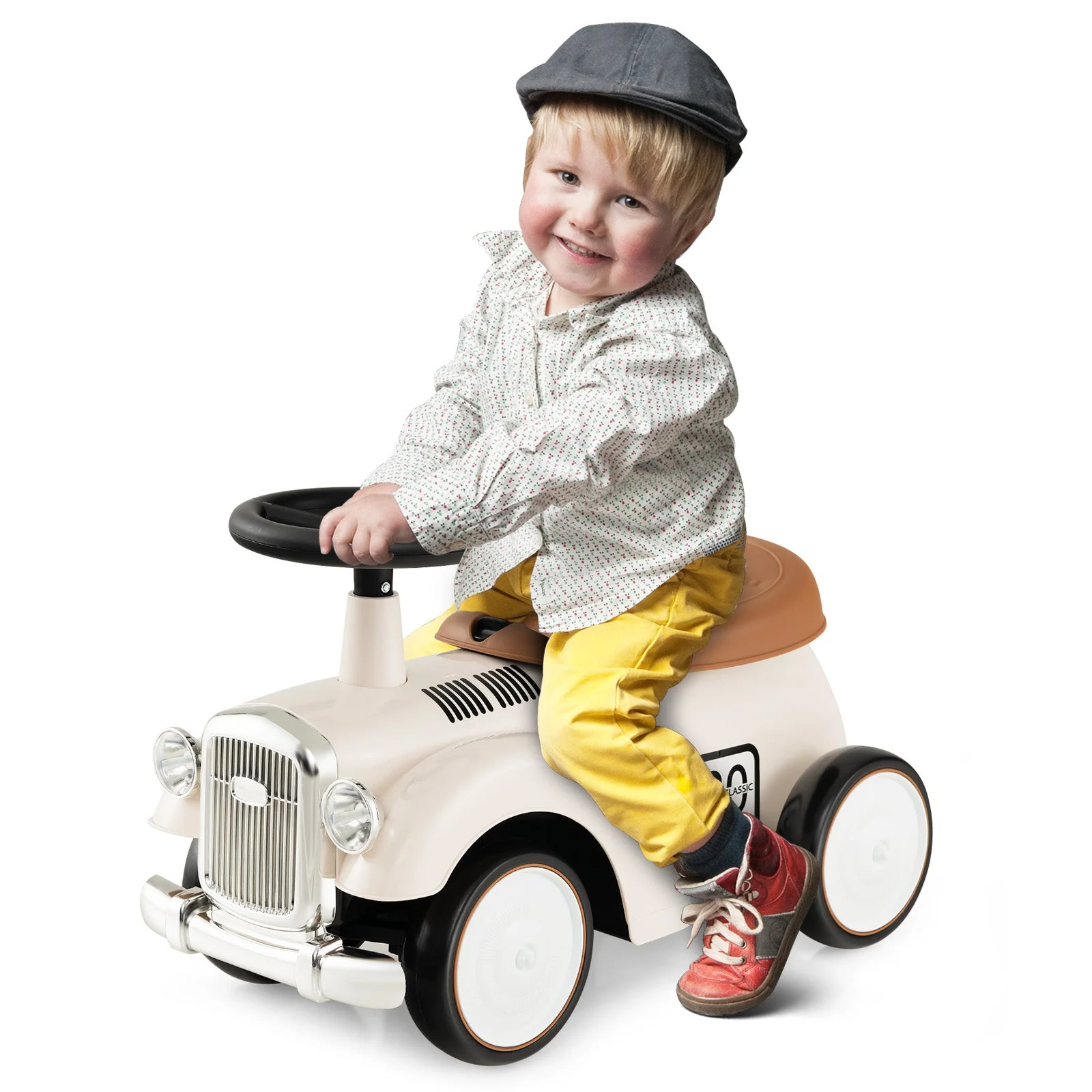 Kids Sit to Stand Vehicle with Working Steering Wheel and Under Seat Storage-White - Image 6