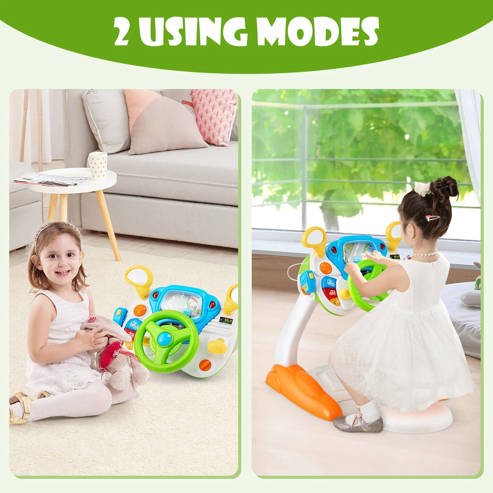 Kids Steering Wheel Pretend Play Toy Set with Lights and Sounds - Image 2