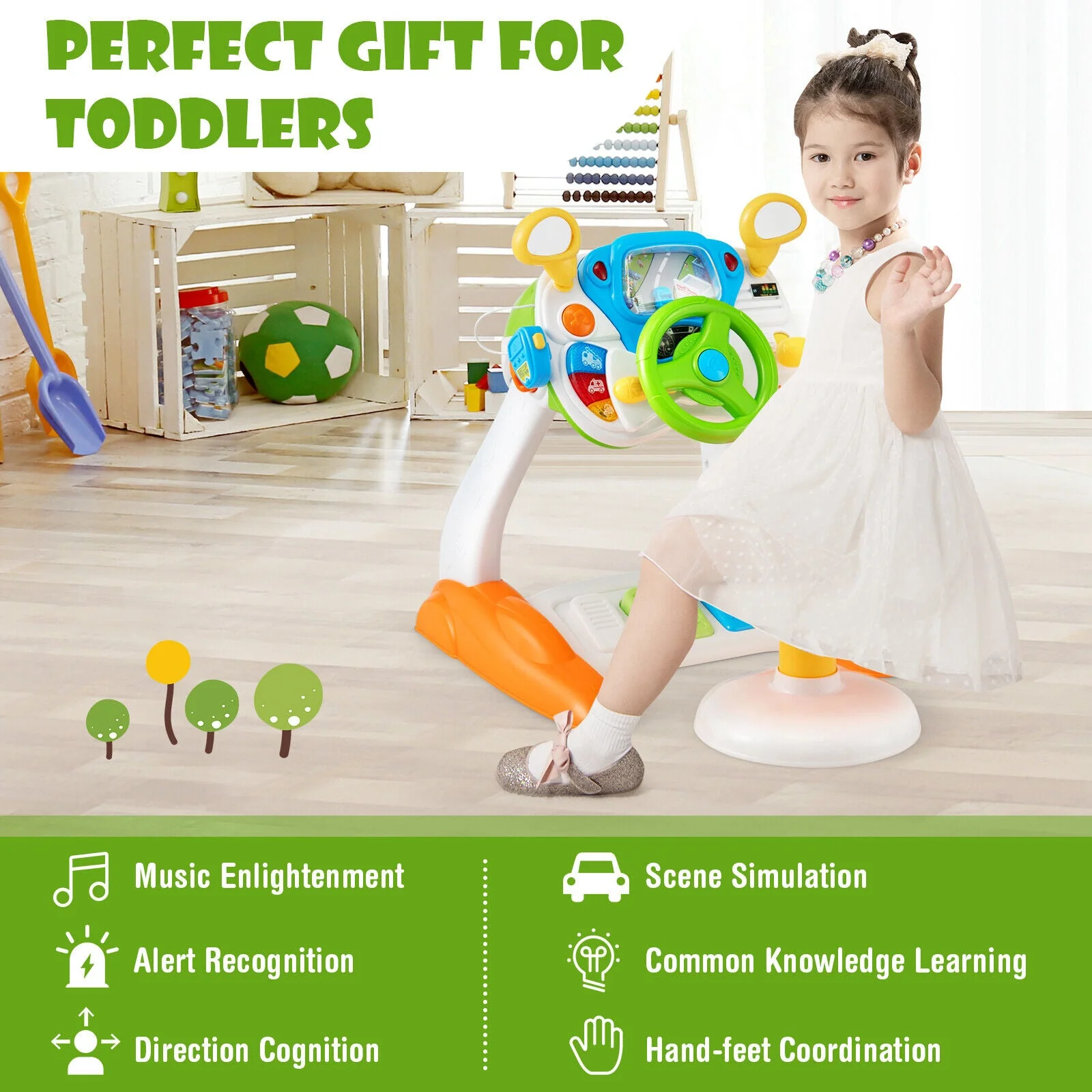 Kids Steering Wheel Pretend Play Toy Set with Lights and Sounds - Image 3