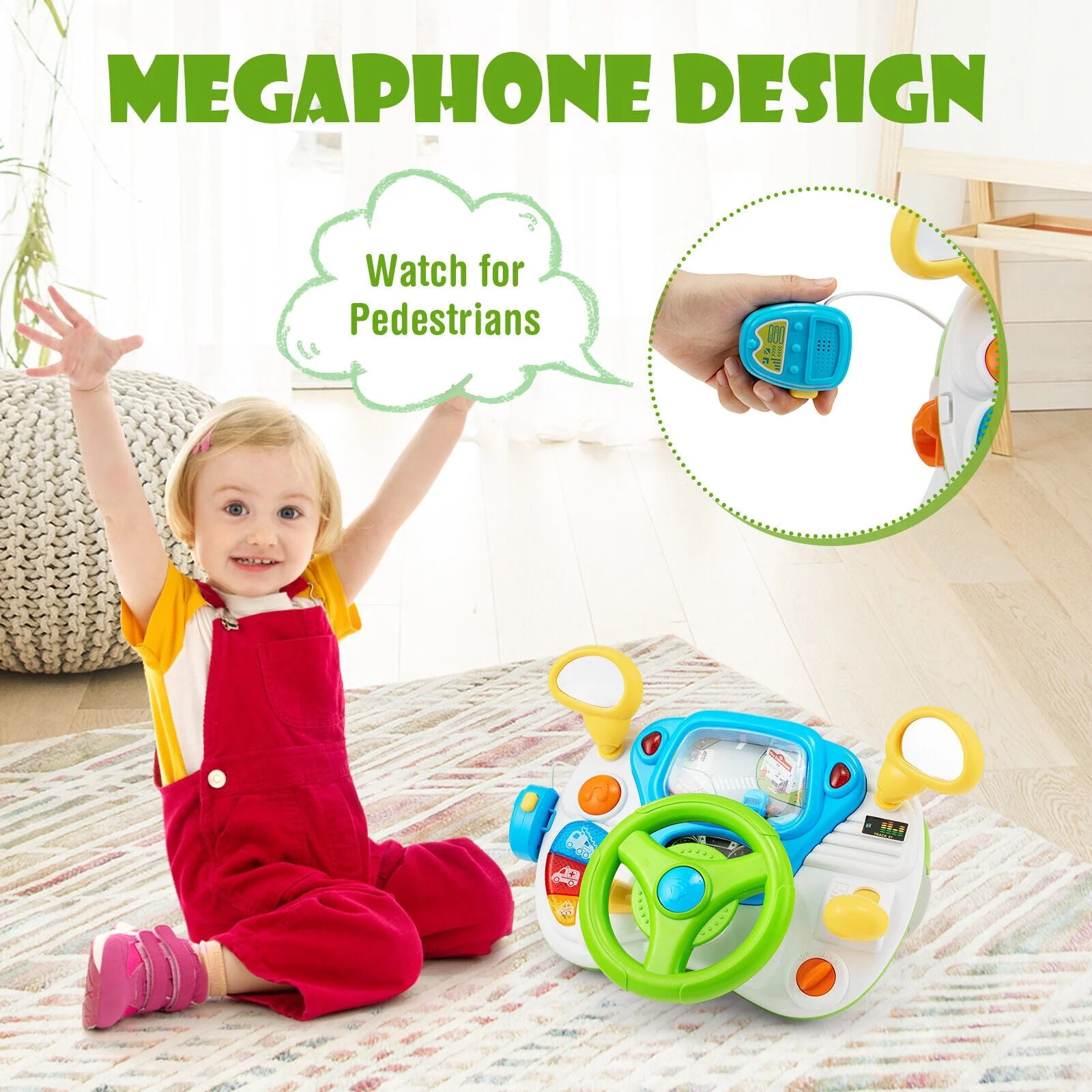 Kids Steering Wheel Pretend Play Toy Set with Lights and Sounds - Image 8