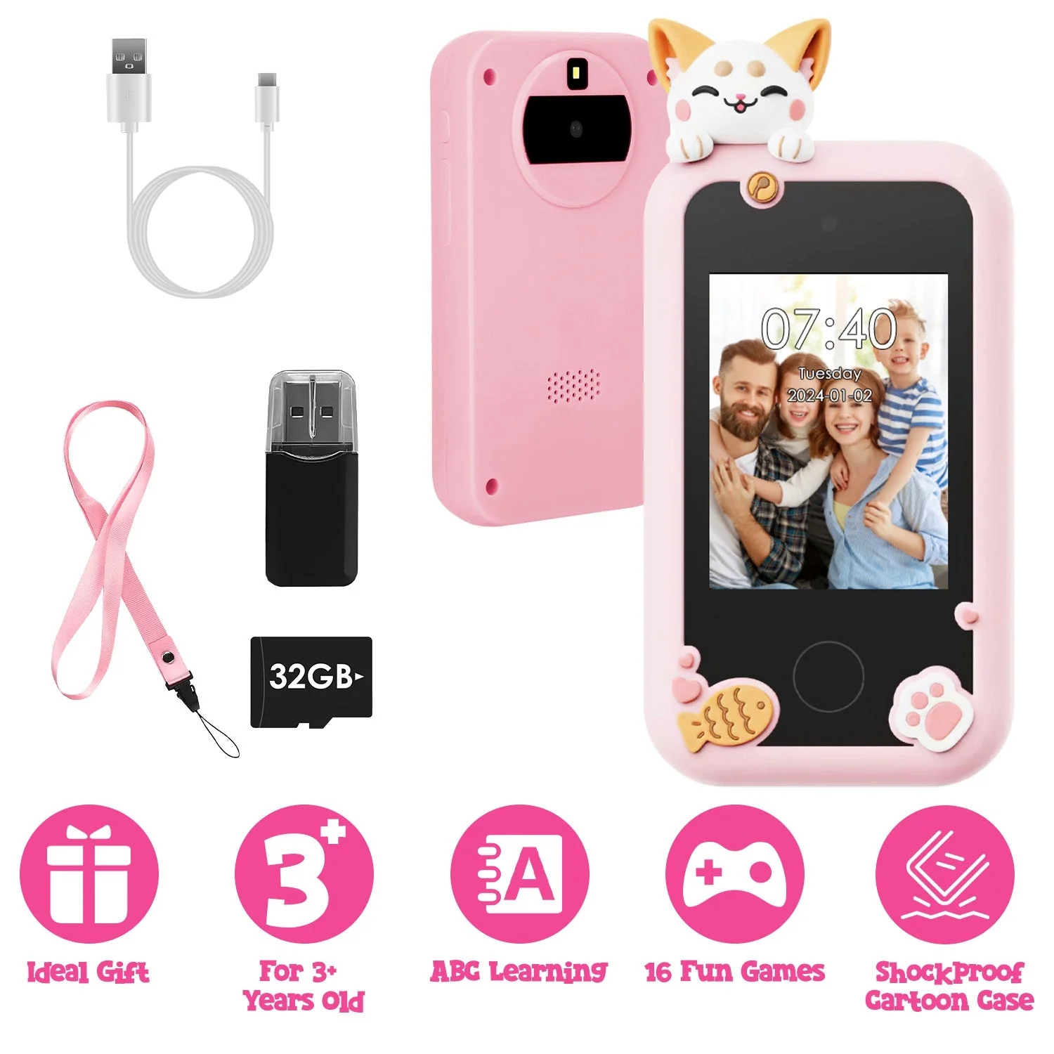 Kids Toy Smartphone Dual Camera Phone Touchscreen Learning Toy with Shockproof Cartoon Case Torch 16 Games ABC Learning for Boys Girls Aged 3+ - Image 6