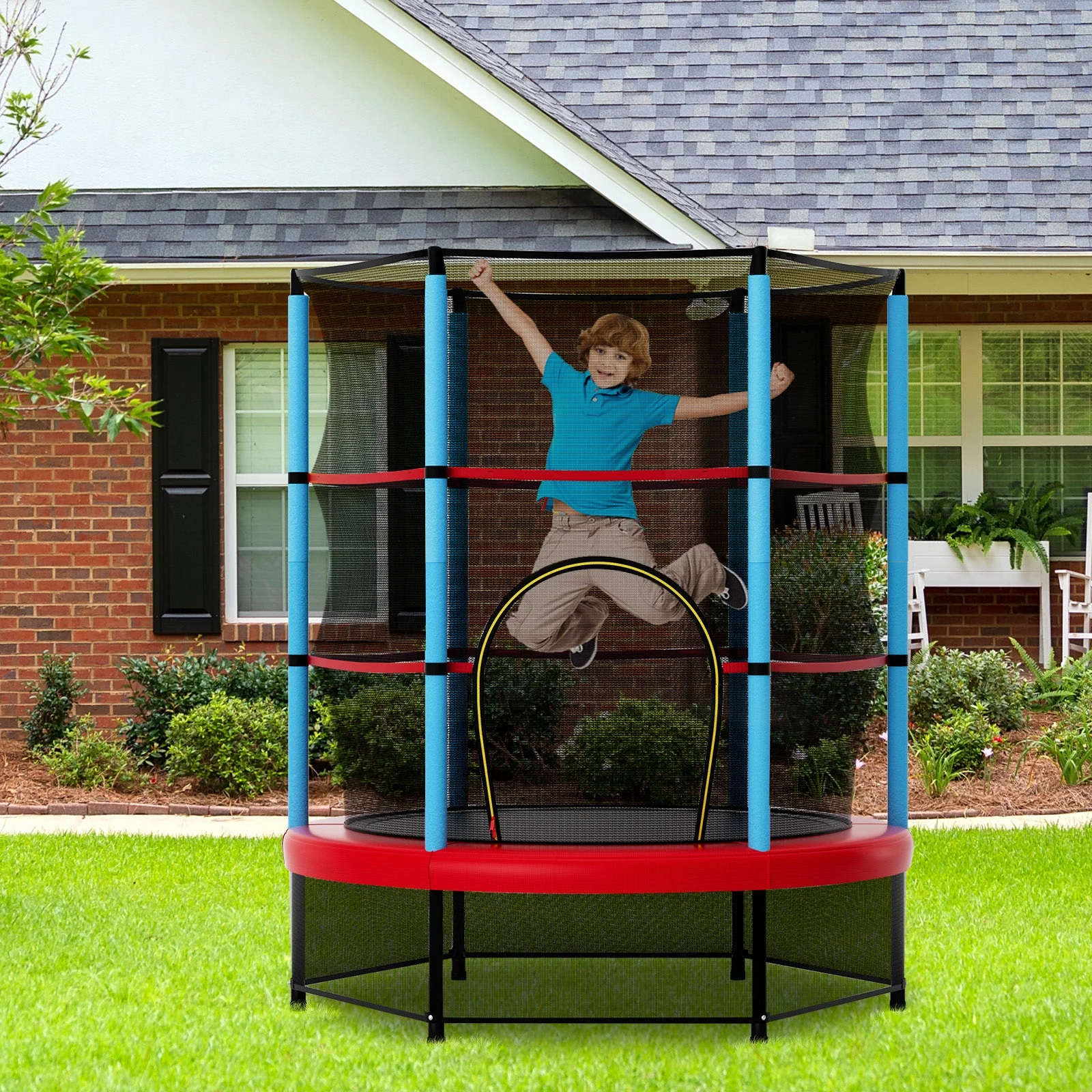 Kids Trampoline Recreational Bounce Jumper with Safety Enclosure Net-Navy - Image 2