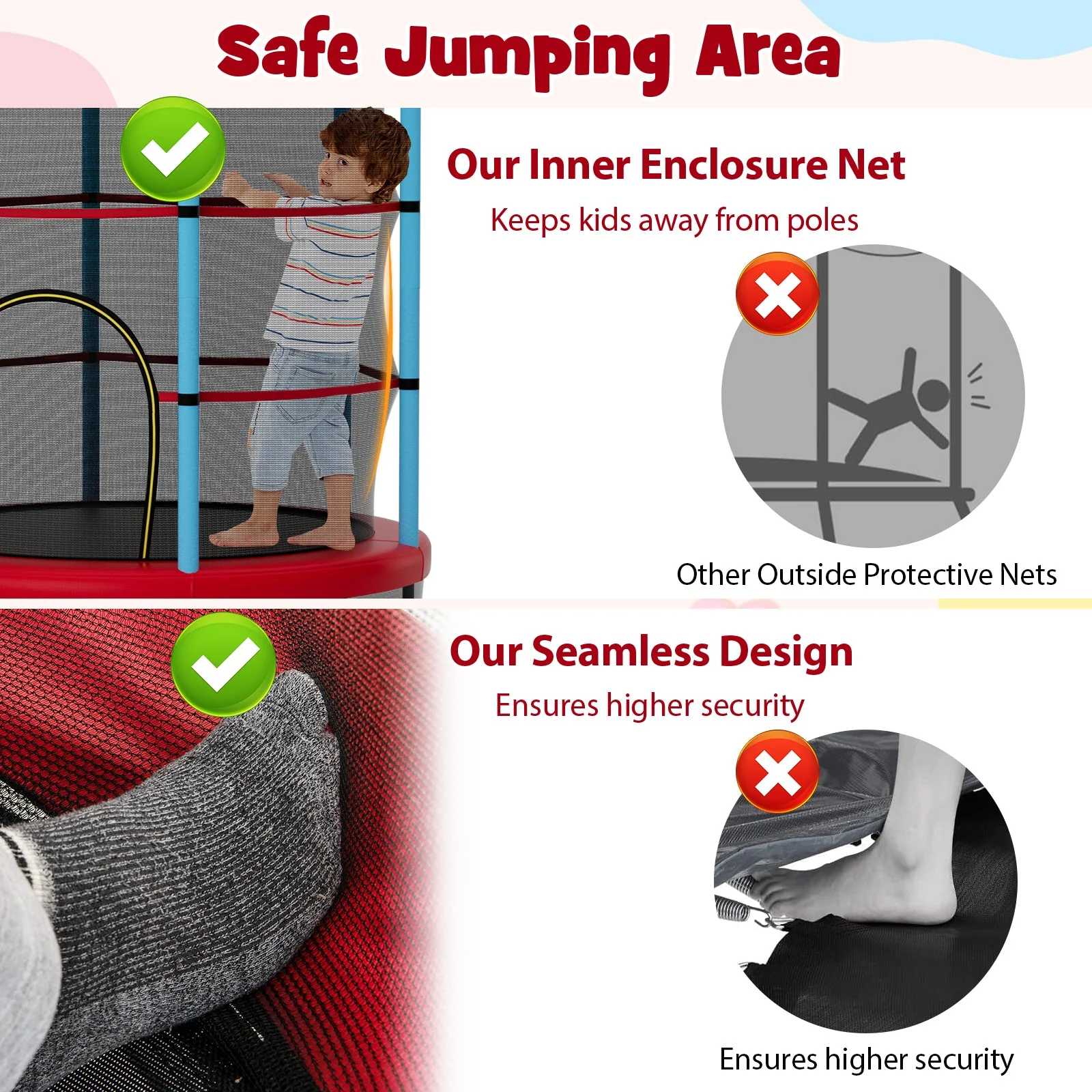 Kids Trampoline Recreational Bounce Jumper with Safety Enclosure Net-Navy - Image 6