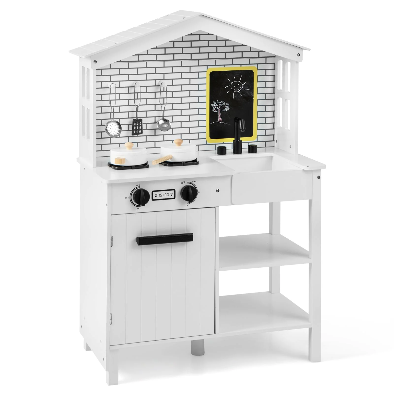 Kids Wooden Kitchen Play Set with Storage Shelves and Accessories-White - Image 3