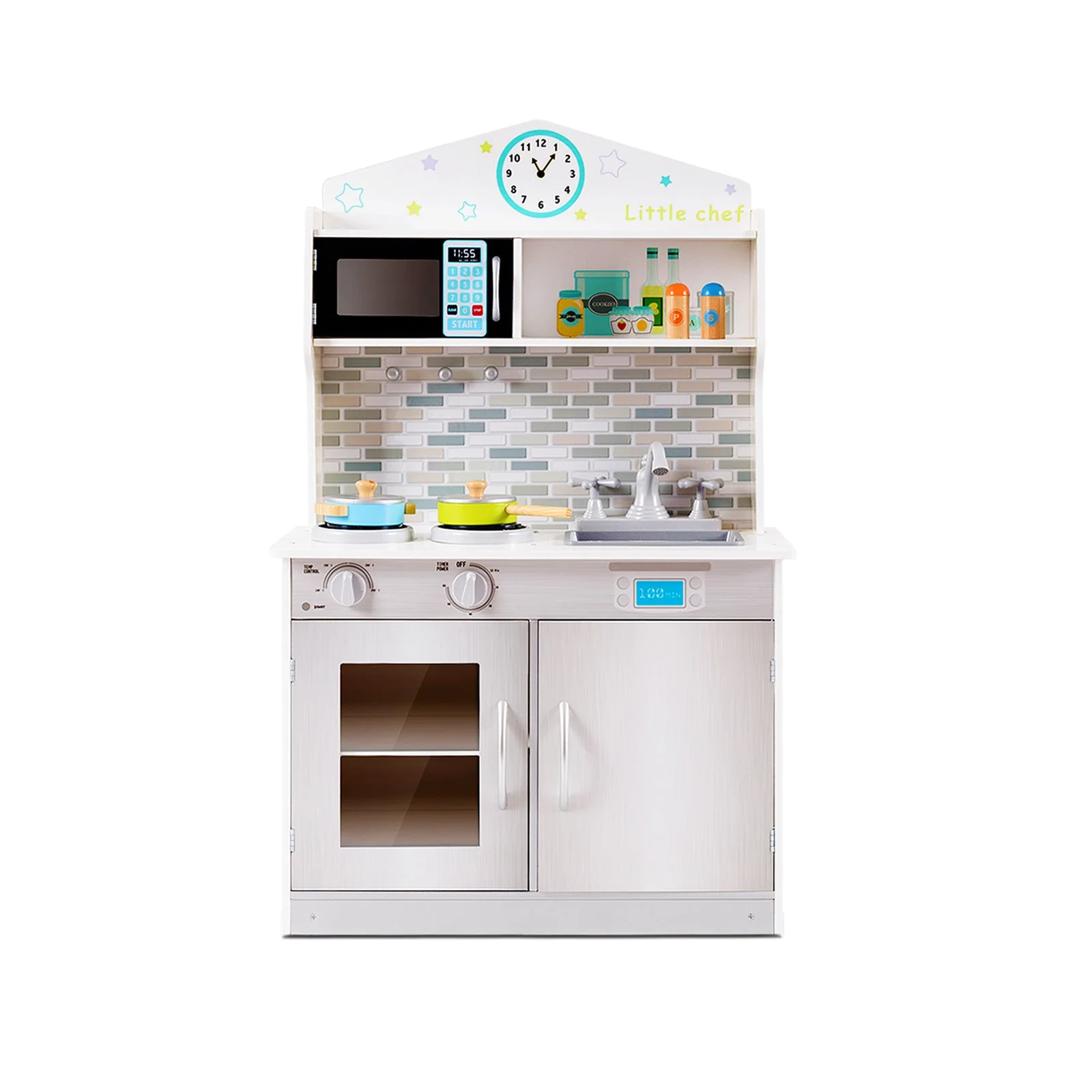 Kids Wooden Pretend Cooking Playset Cookware Kitchen-Beige - Image 3