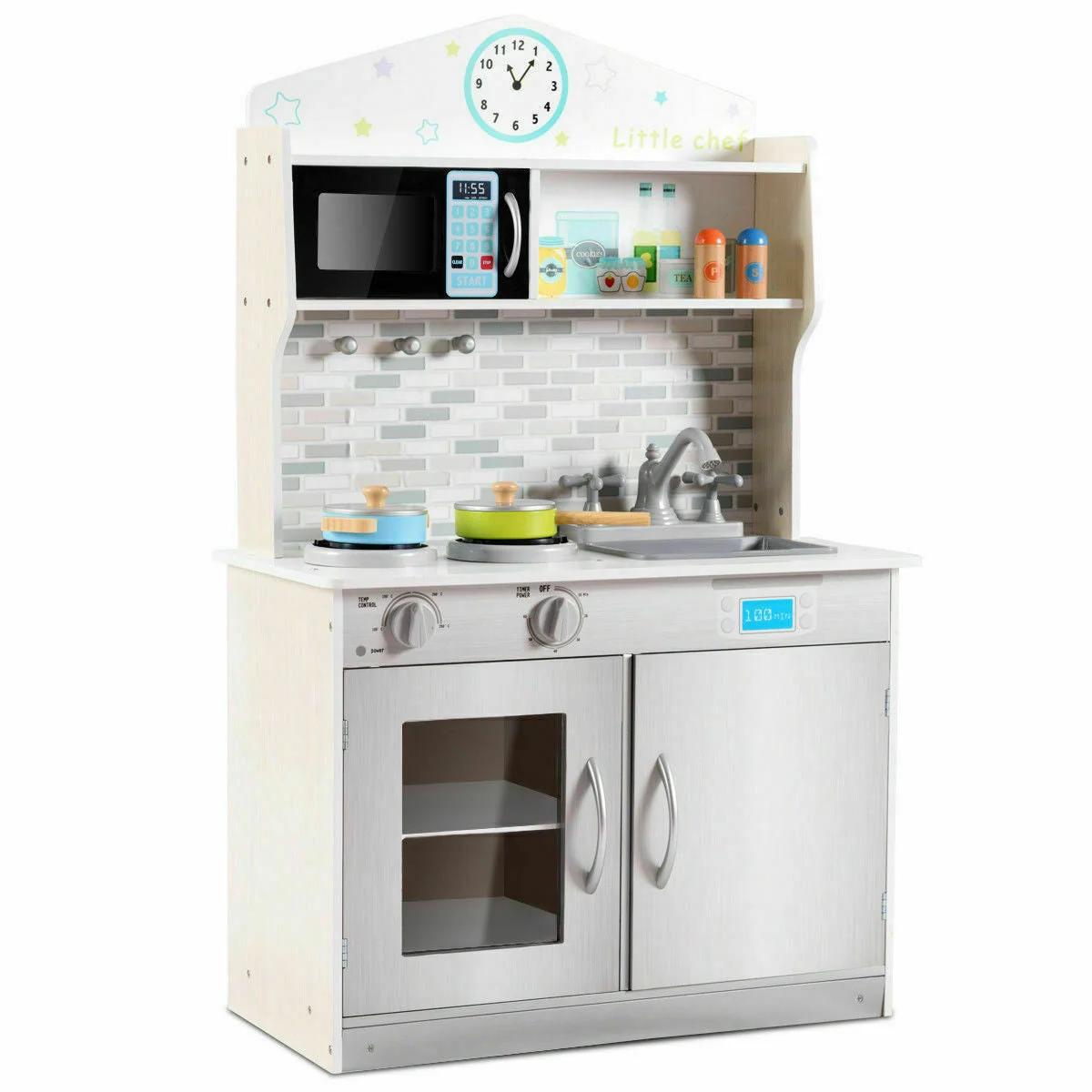 Kids Wooden Pretend Cooking Playset Cookware Kitchen-Beige - Image 4