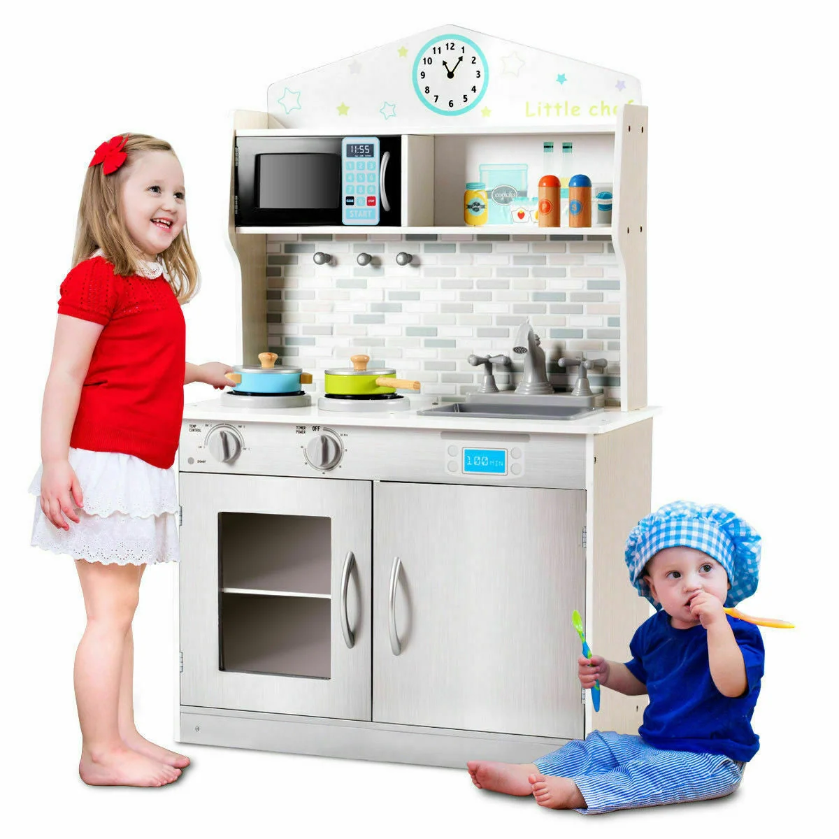 Kids Wooden Pretend Cooking Playset Cookware Kitchen-Beige - Image 7