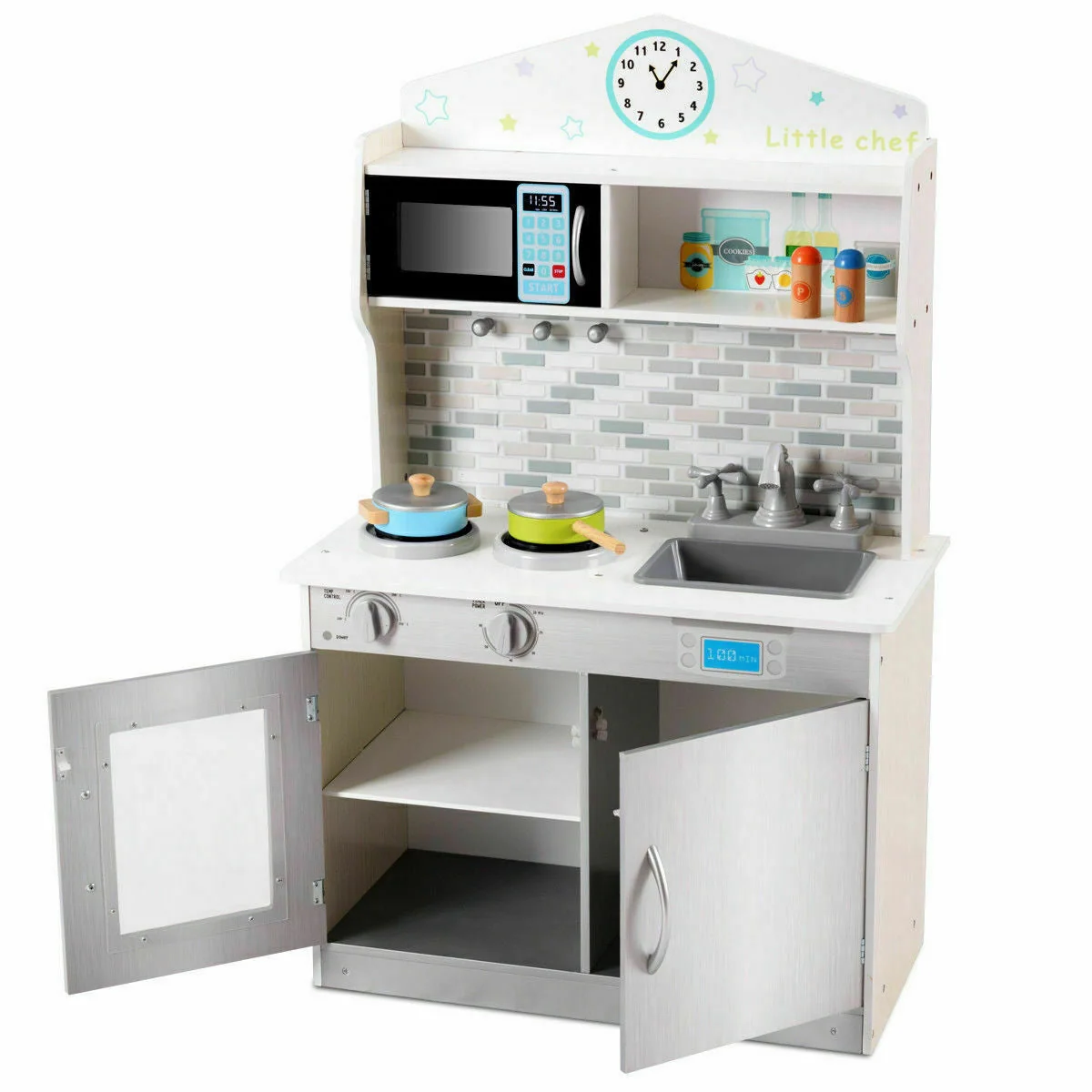 Kids Wooden Pretend Cooking Playset Cookware Kitchen-Beige - Image 8