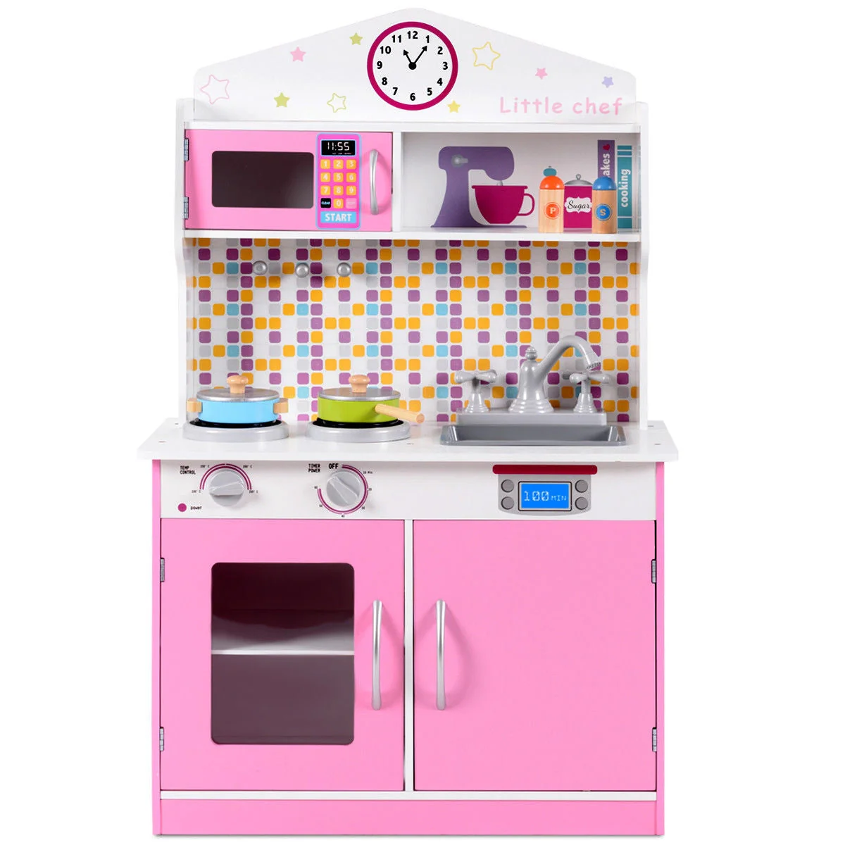 Kids Wooden Pretend Cooking Playset Cookware Play Set Kitchen Toys Toddler Gift-Pink - Image 4