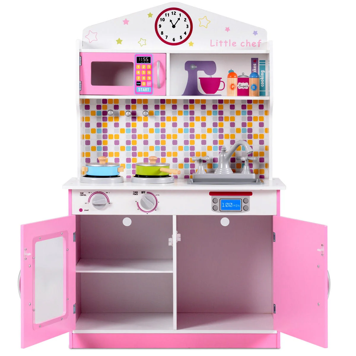 Kids Wooden Pretend Cooking Playset Cookware Play Set Kitchen Toys Toddler Gift-Pink - Image 5
