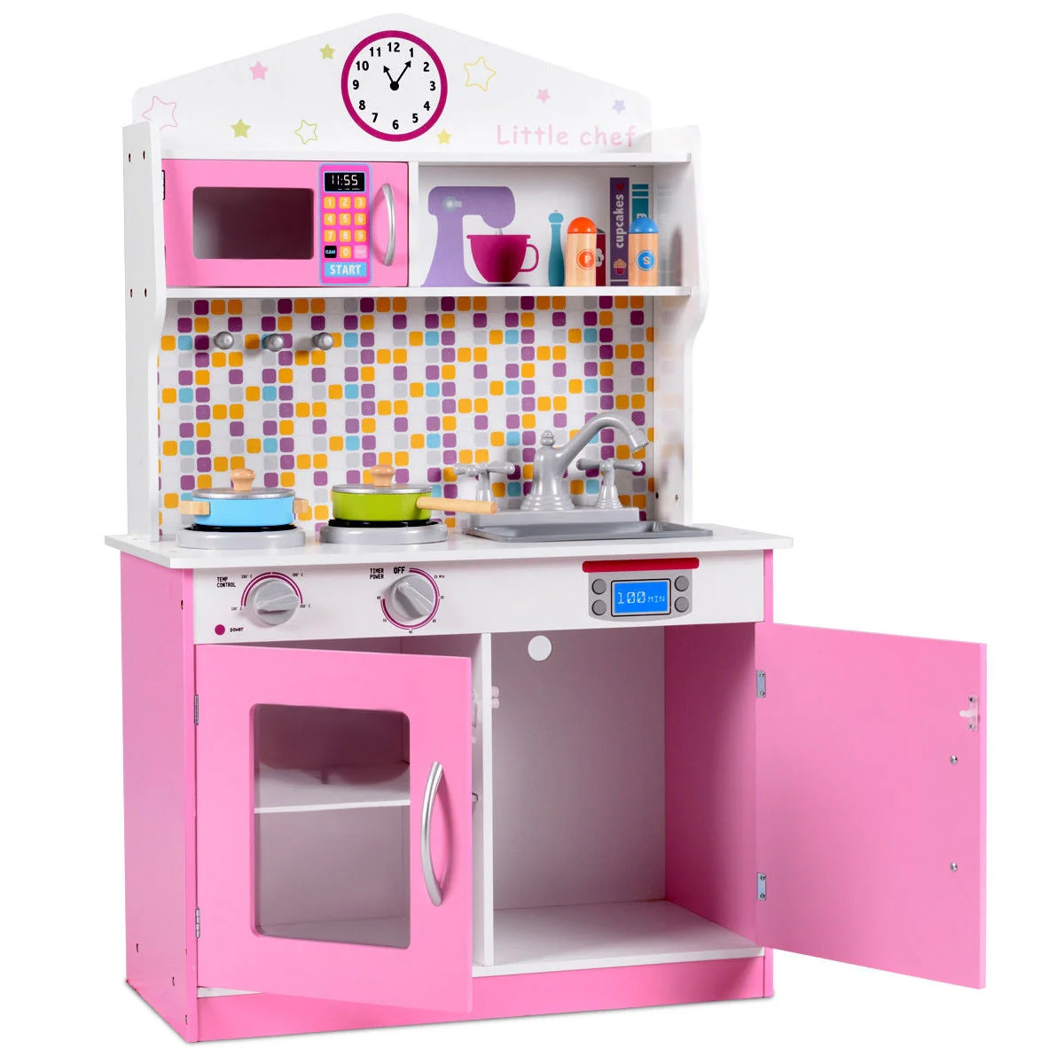Kids Wooden Pretend Cooking Playset Cookware Play Set Kitchen Toys Toddler Gift-Pink - Image 6