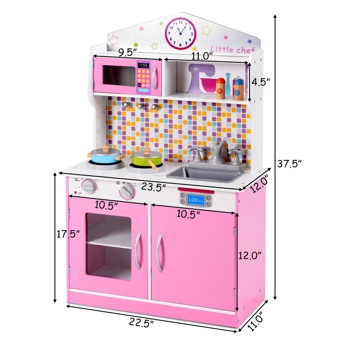 Kids Wooden Pretend Cooking Playset Cookware Play Set Kitchen Toys Toddler Gift-Pink - Image 7