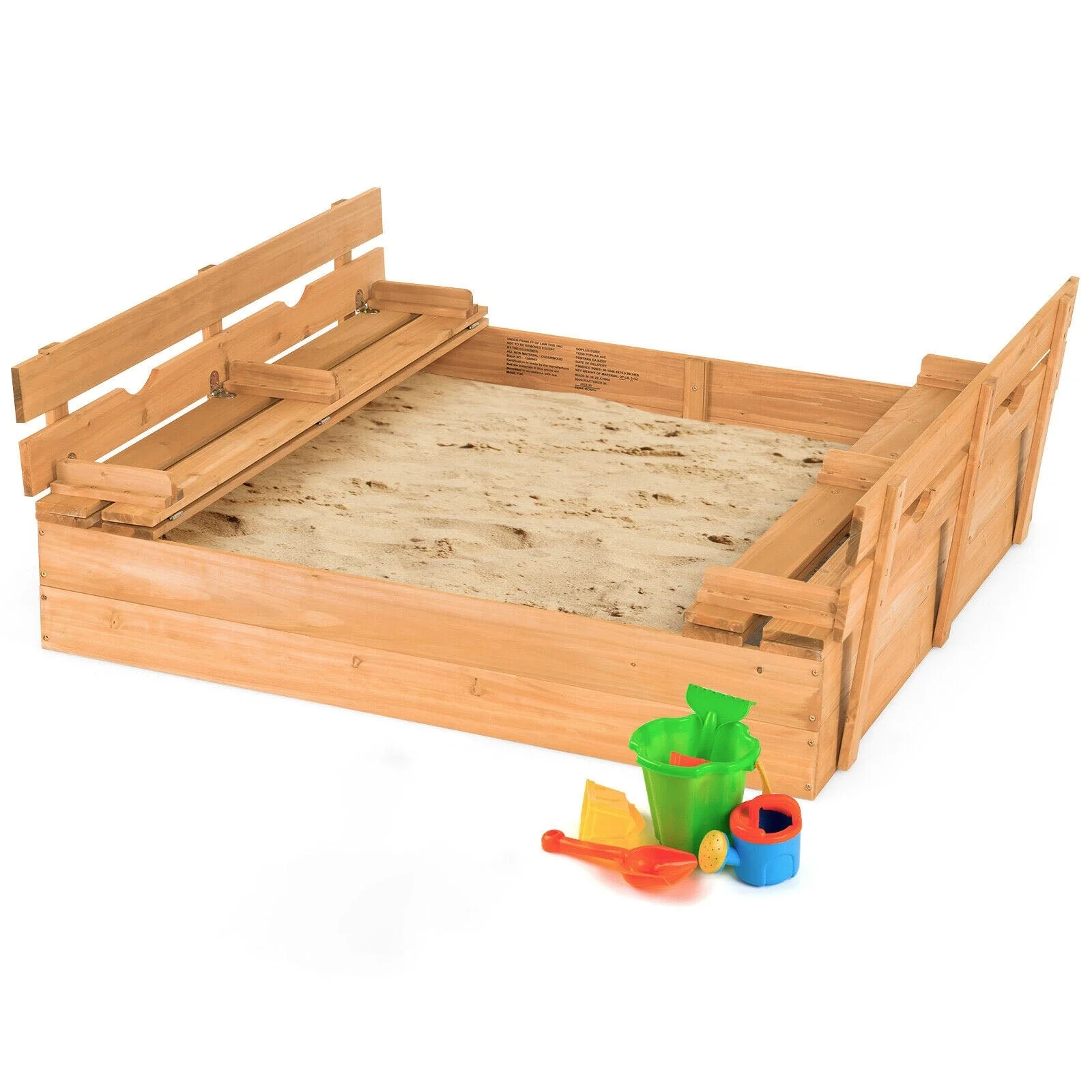 Kids Wooden Sandbox with 2 Foldable Bench Seats - Image 3