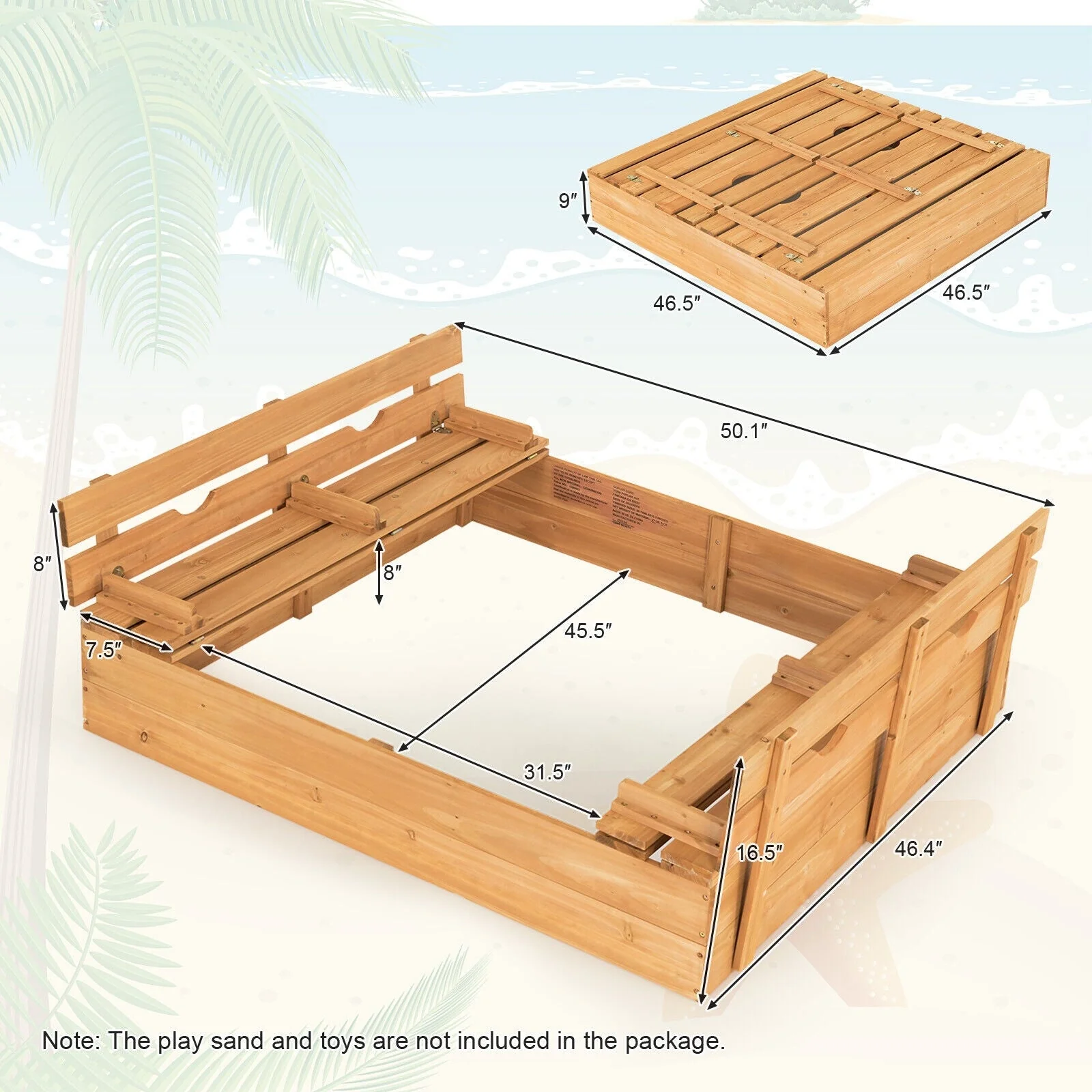 Kids Wooden Sandbox with 2 Foldable Bench Seats - Image 5