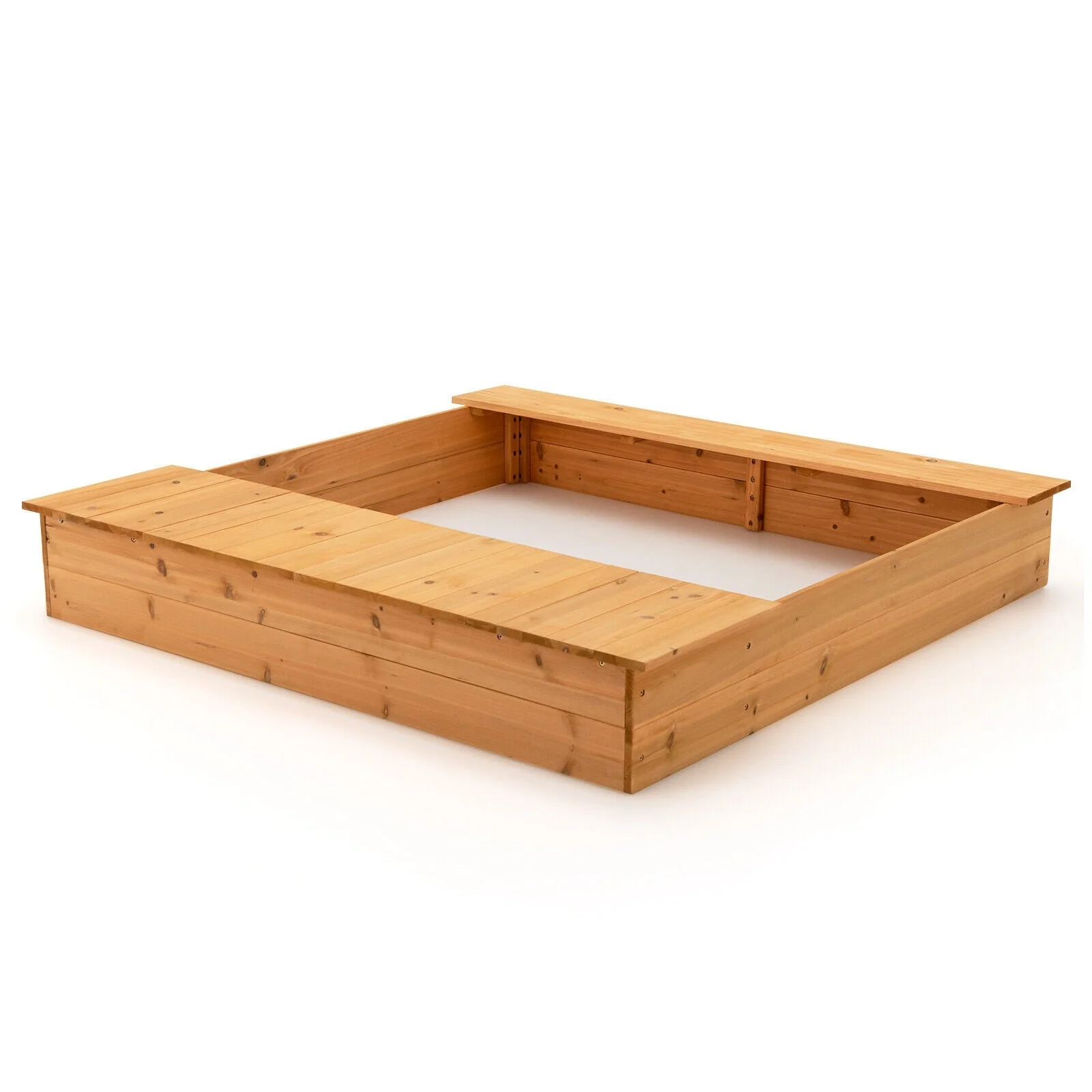 Kids Wooden Sandbox with Bench Seats and Storage Boxes - Image 3