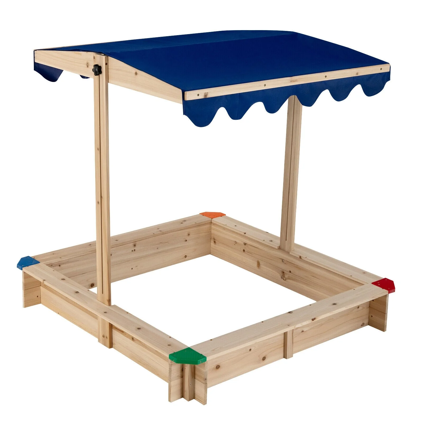 Kids Wooden Sandbox with Height Adjustable and Rotatable Canopy Outdoor Playset - Image 3