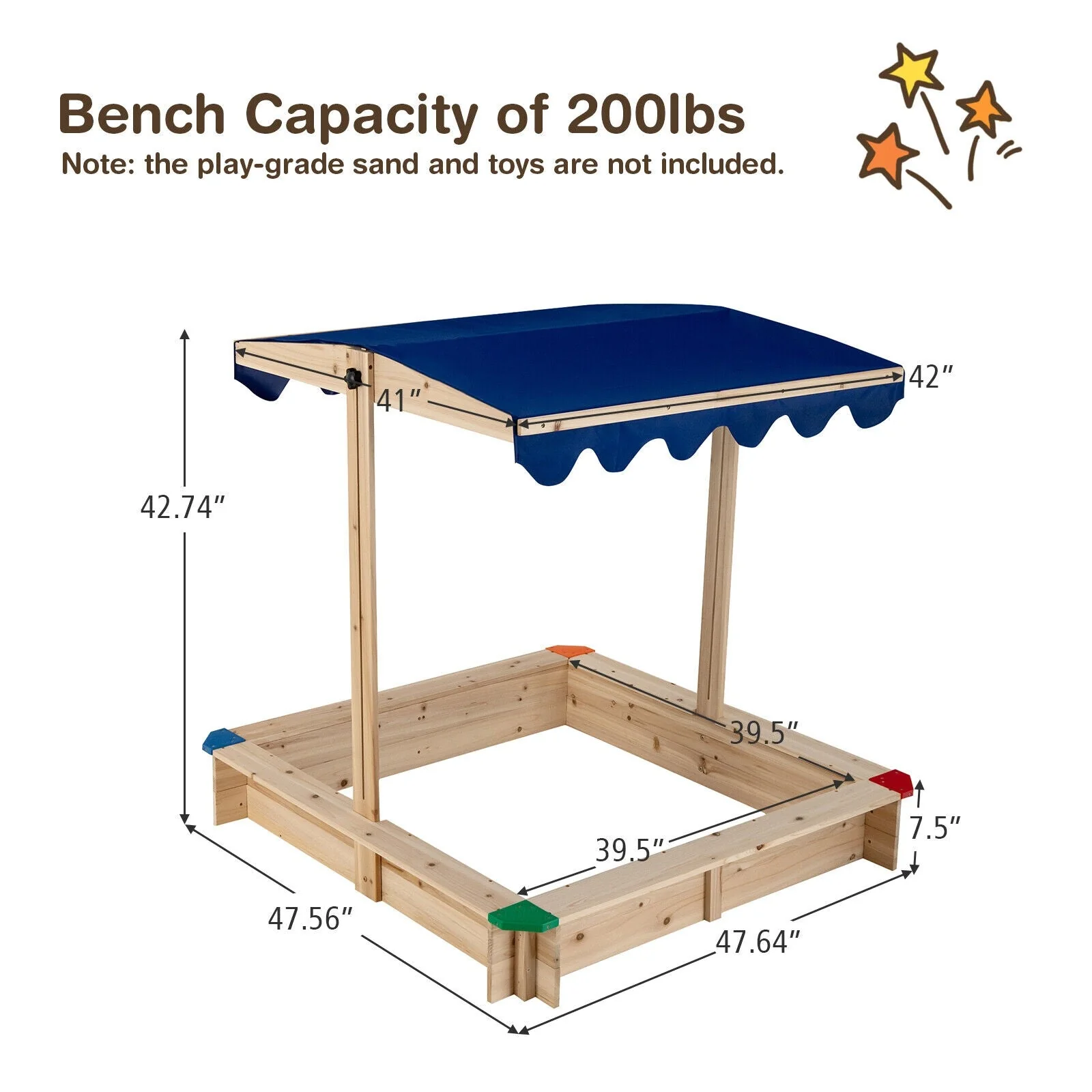Kids Wooden Sandbox with Height Adjustable and Rotatable Canopy Outdoor Playset - Image 5