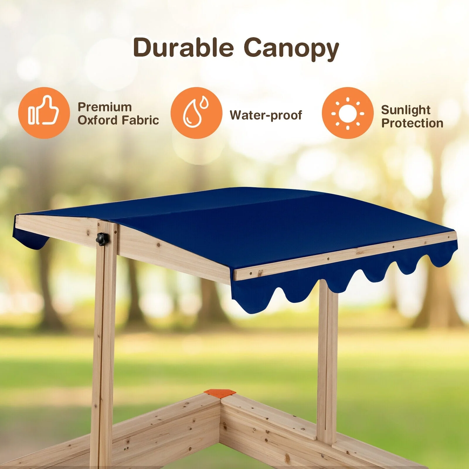 Kids Wooden Sandbox with Height Adjustable and Rotatable Canopy Outdoor Playset - Image 6