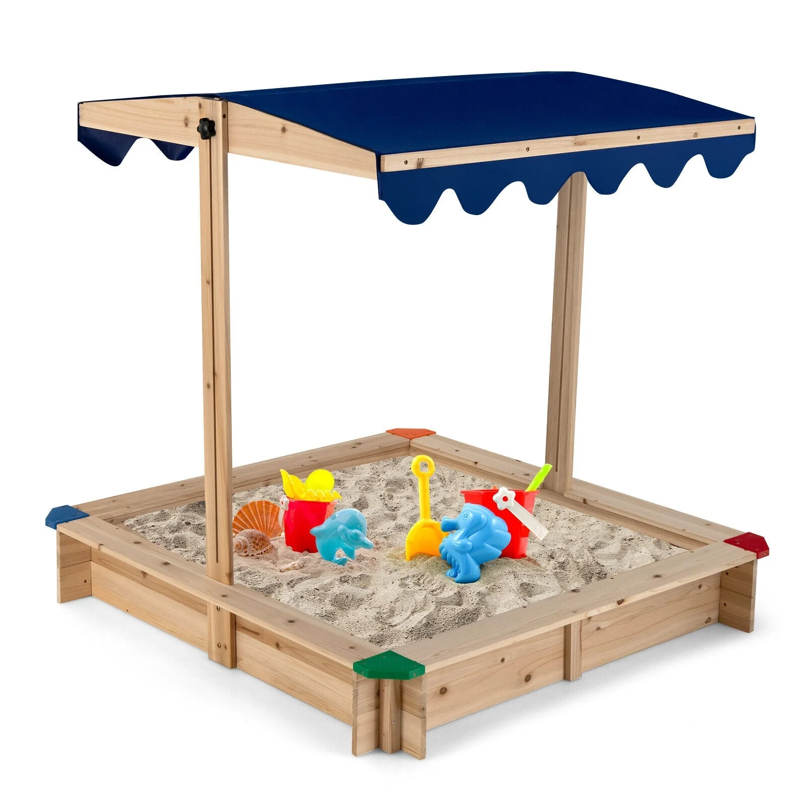 Kids Wooden Sandbox with Height Adjustable and Rotatable Canopy Outdoor Playset - Image 8