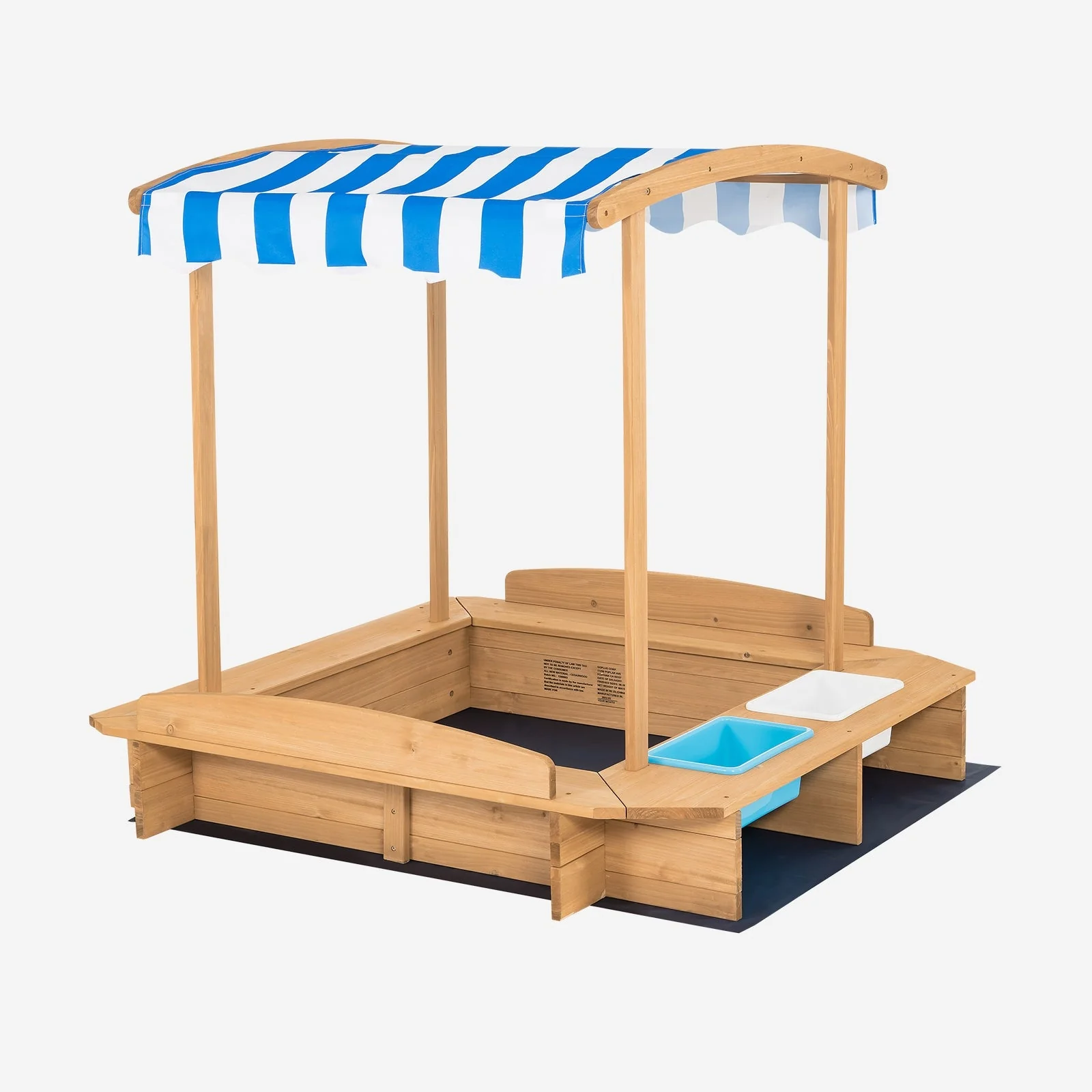 Kids Wooden Sandbox with Striped Canopy - Image 8