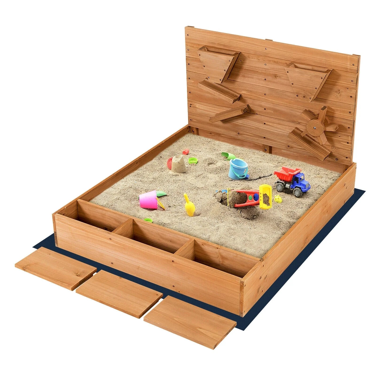 Kids Wooden Square Sandbox with Cover - Image 3