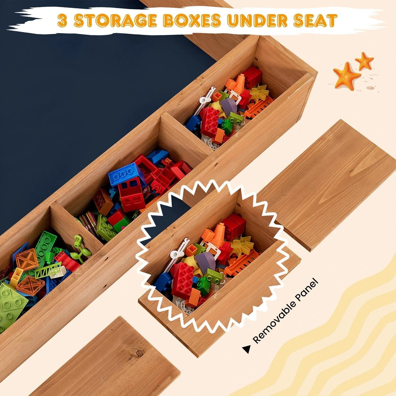 Kids Wooden Square Sandbox with Cover - Image 5