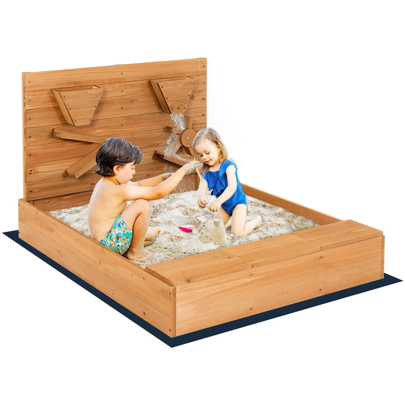 Kids Wooden Square Sandbox with Cover - Image 8