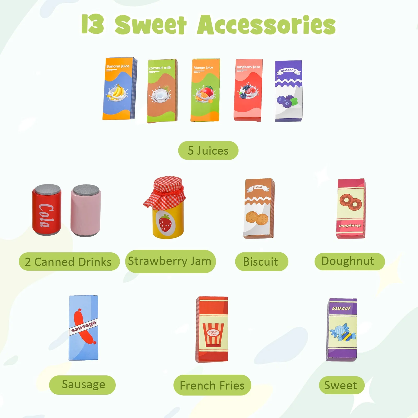 Kids Wooden Supermarket Play Toy Set with Checkout Counter-Green - Image 8
