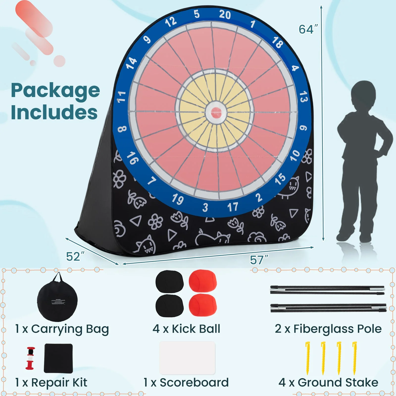 Large Dart Board for Kids with 4 Kick Balls-Black - Image 5